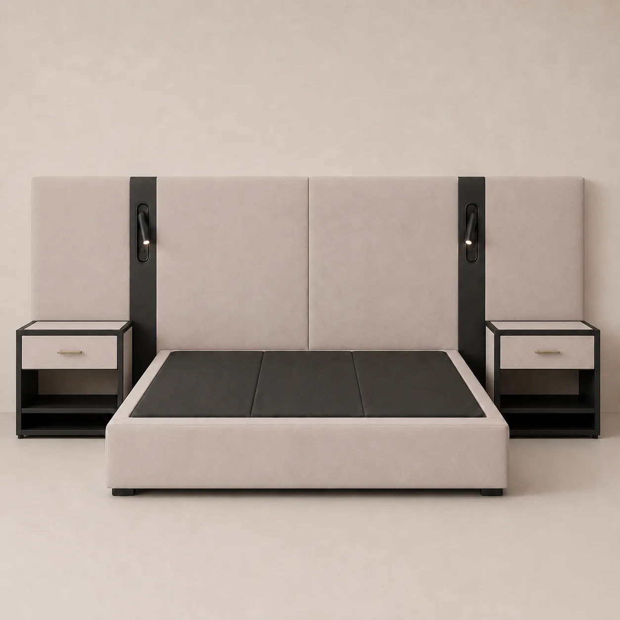 Modern Upholstered Bed with Integrated Reading Lights