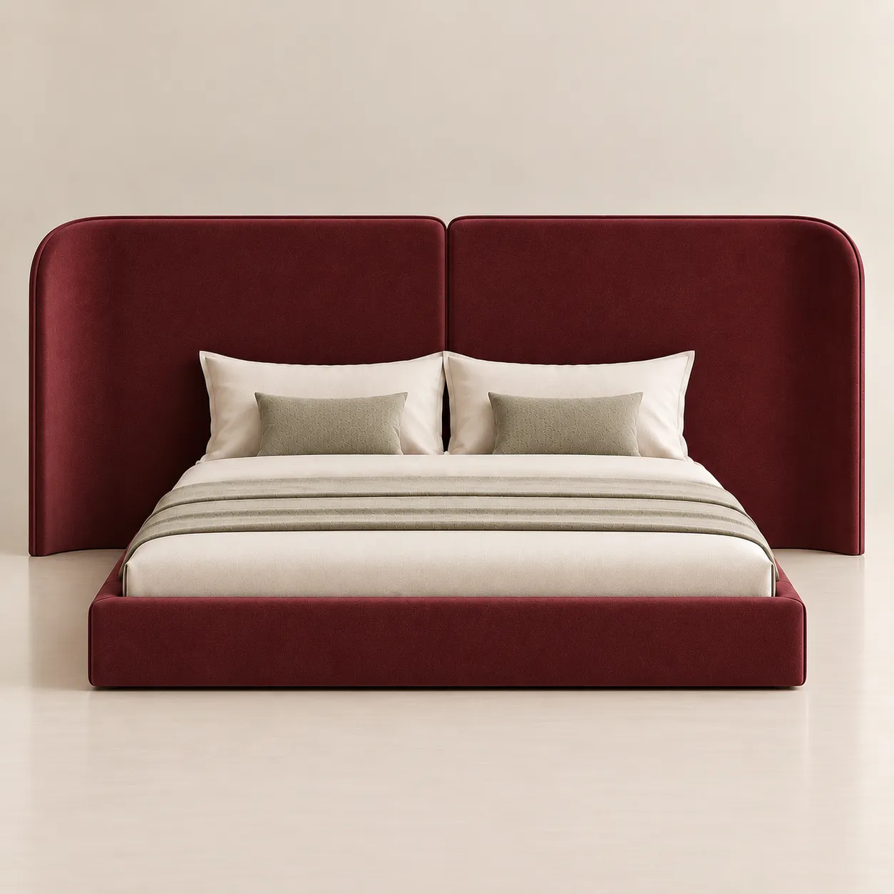Extended Twin Panel Upholstered Bed with Curved Headboard