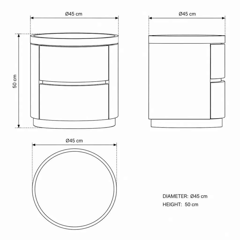 Curved Twin Panel Bed with Round Two-Drawer Nightstand