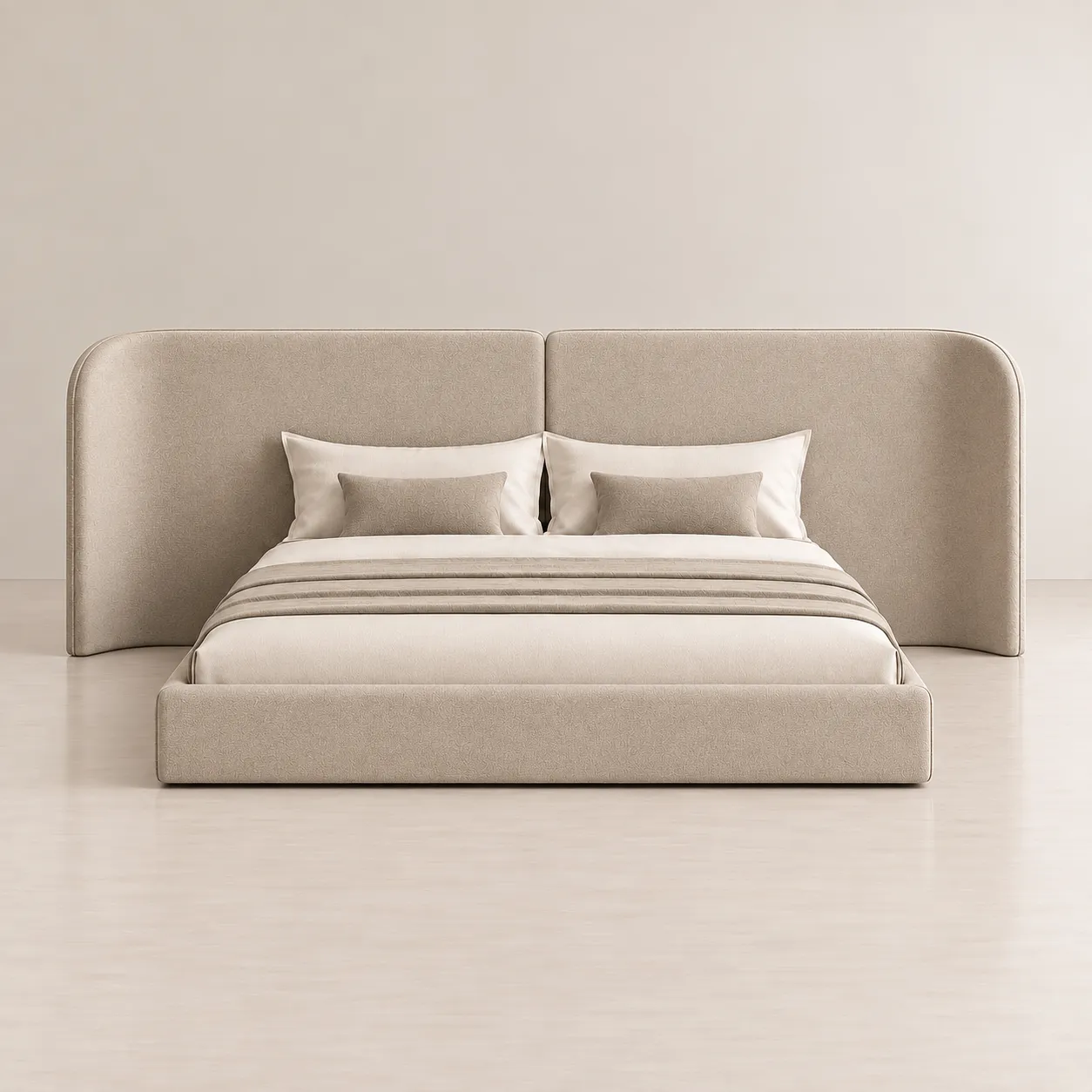 Curved Twin Panel Bed with Round Two-Drawer Nightstand