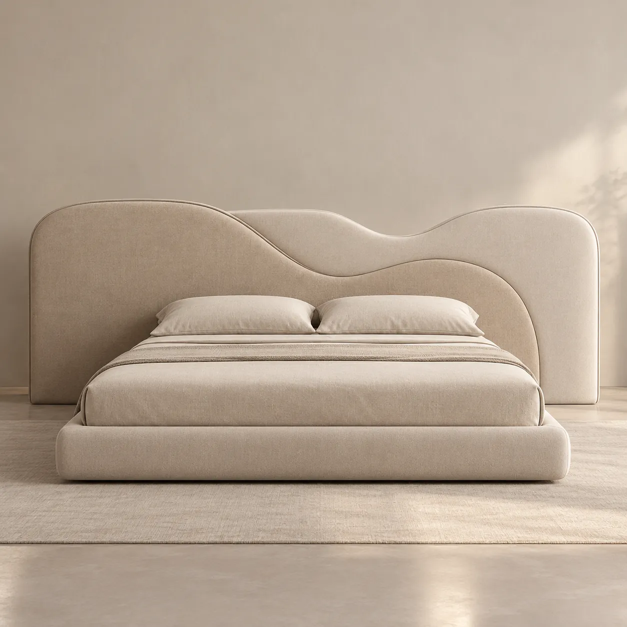 Wave Layer Extended Headboard Upholstered Bed