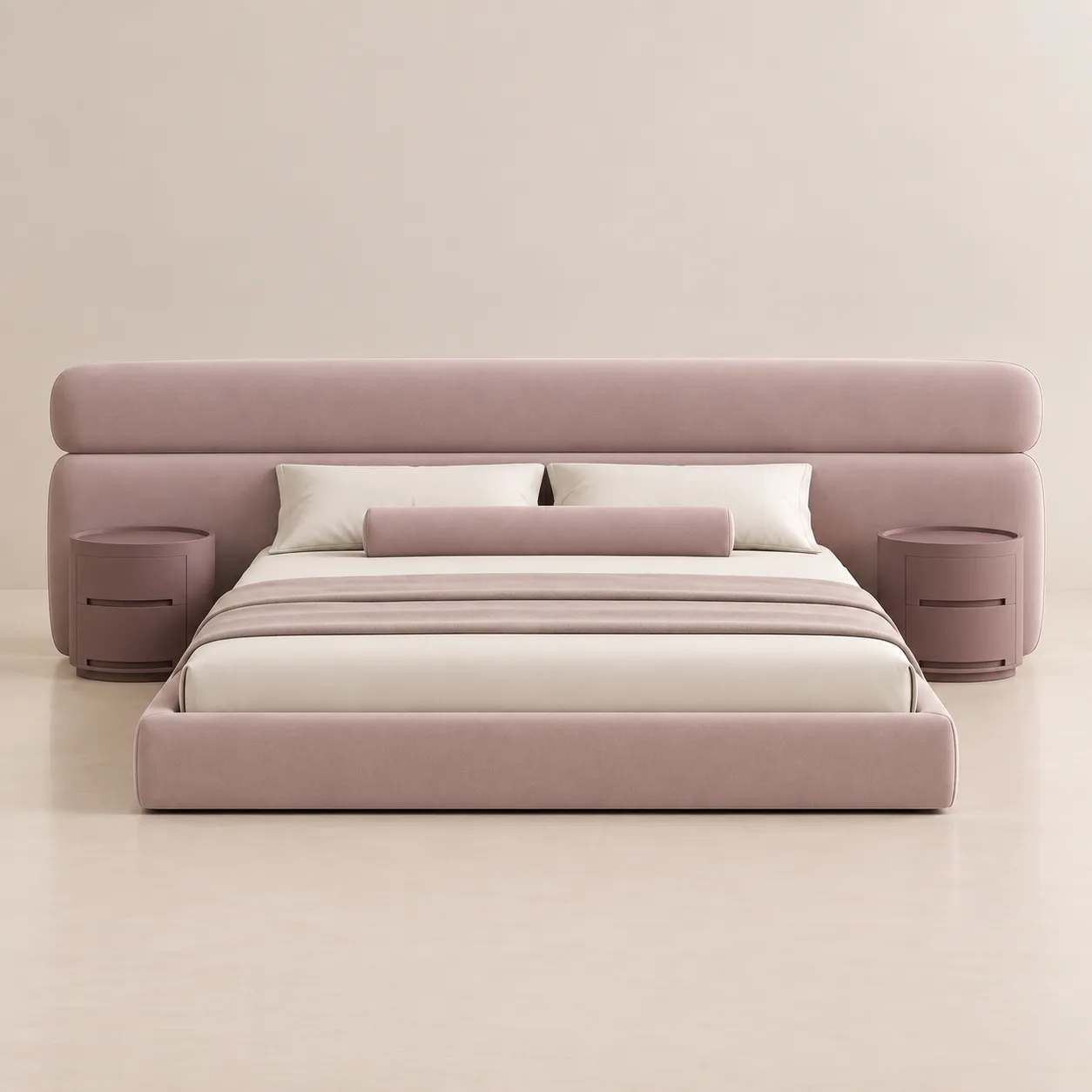 Extended Upholstered Platform Bed with Wide Headboard