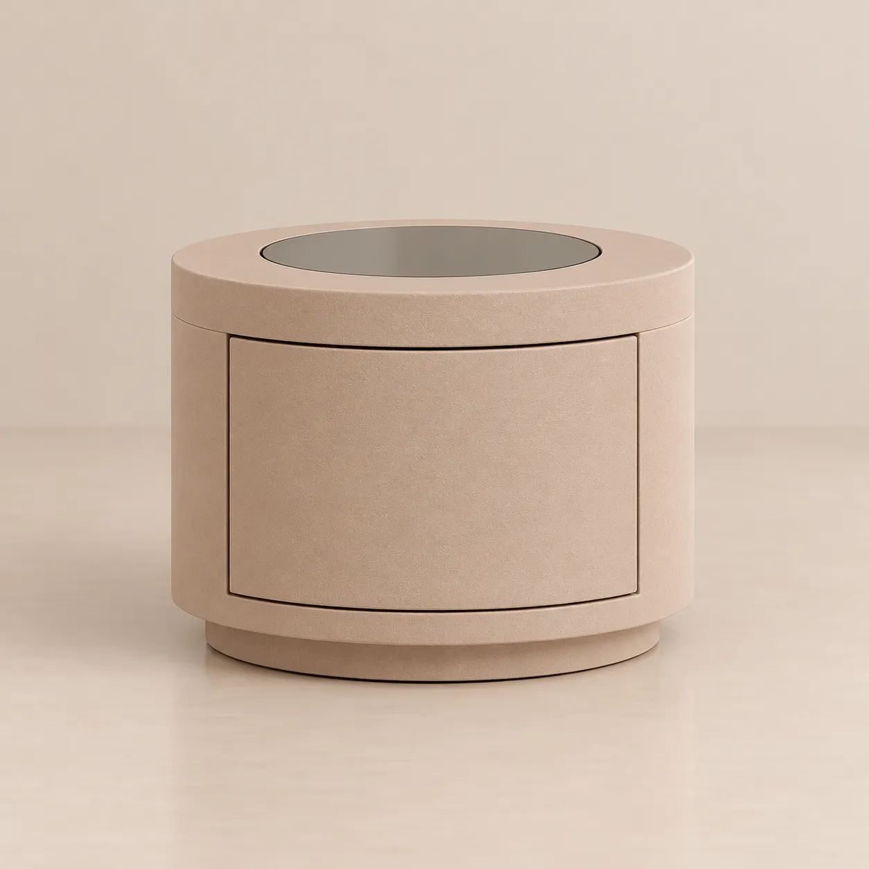 Round Glass Top Nightstand with Curved Drawer