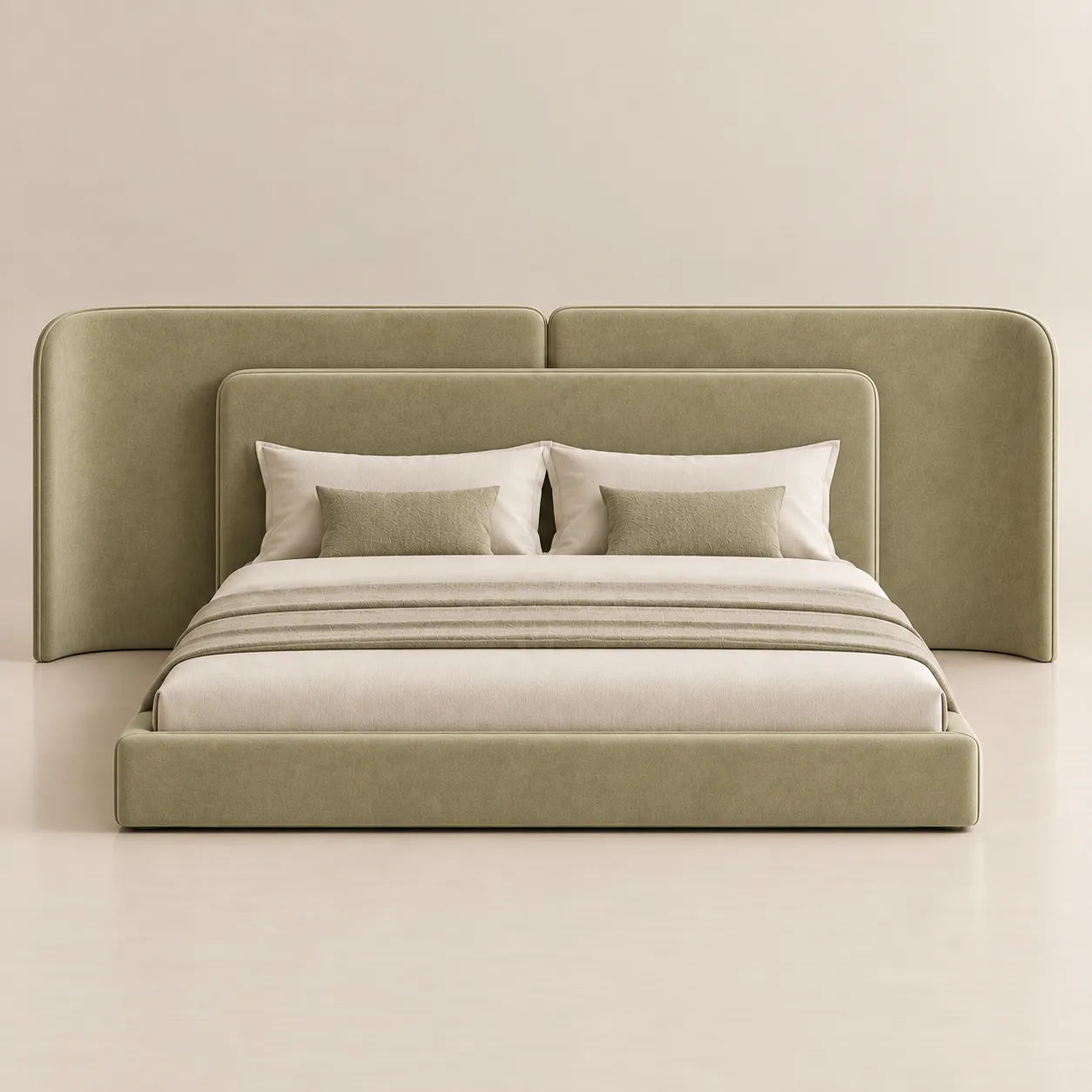 Modern Layered Upholstered Bed with Extended Headboard
