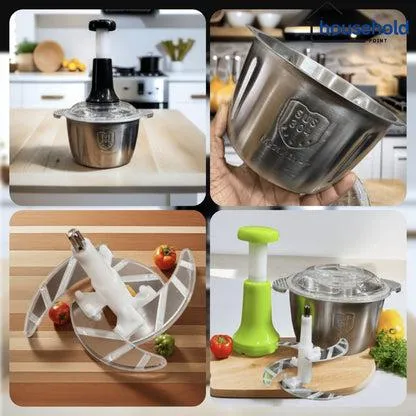 2.0Litre 4 Blades Premium Quality Meat and Vegetable Push Chopper with Stainless Steel Bowl