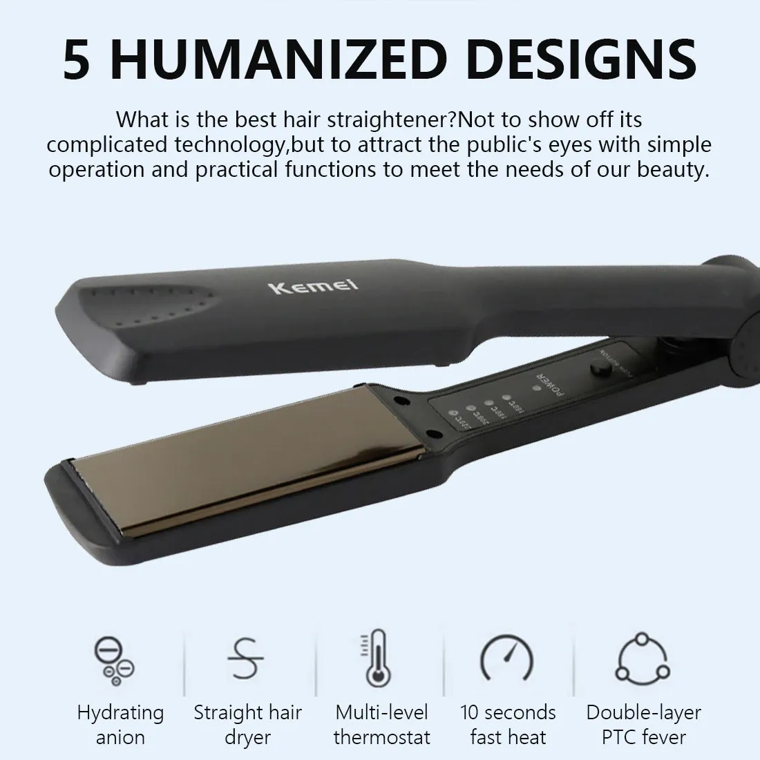 Kemei KM-329 Professional Hair Straightener With Temperature Control- For Women