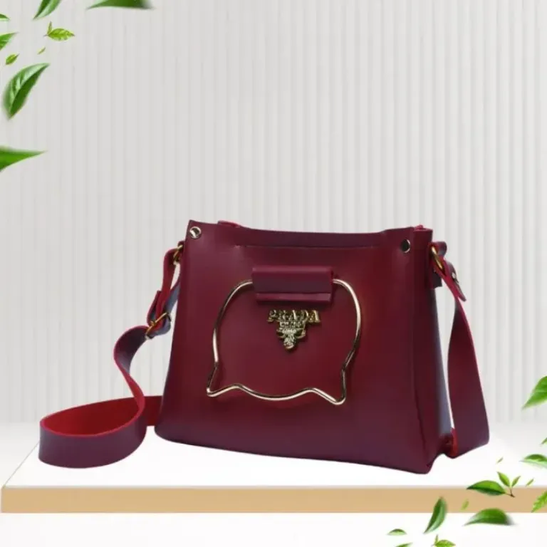 Maroon Elegant Cat Handle Handbag for Girls &amp; Ladies | Stylish Shoulder &amp; Crossbody Bag with Gold Accents | Adjustable Strap