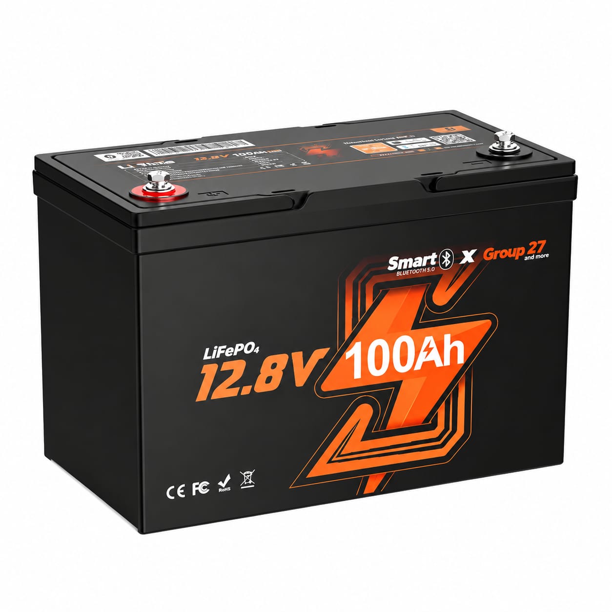 12V 100Ah Group 27 LiFePO4 Battery with Smart BMS - BST