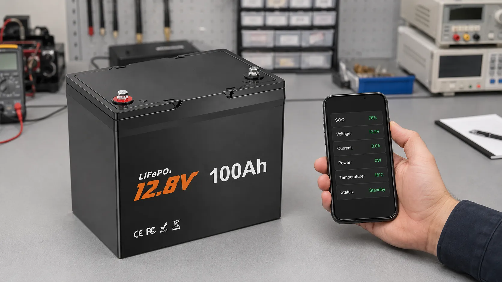 Bluetooth monitoring for a 12V 100Ah Group 24 LiFePO4 battery