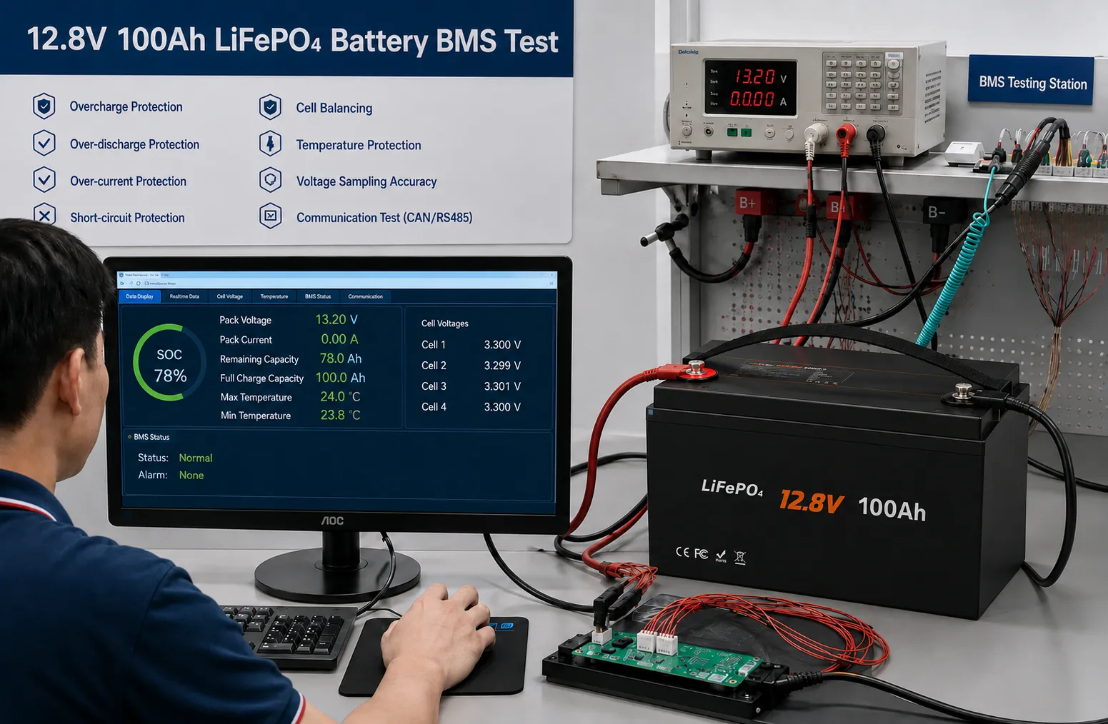 100A Smart BMS testing for a 12V 100Ah LiFePO4 deep-cycle battery