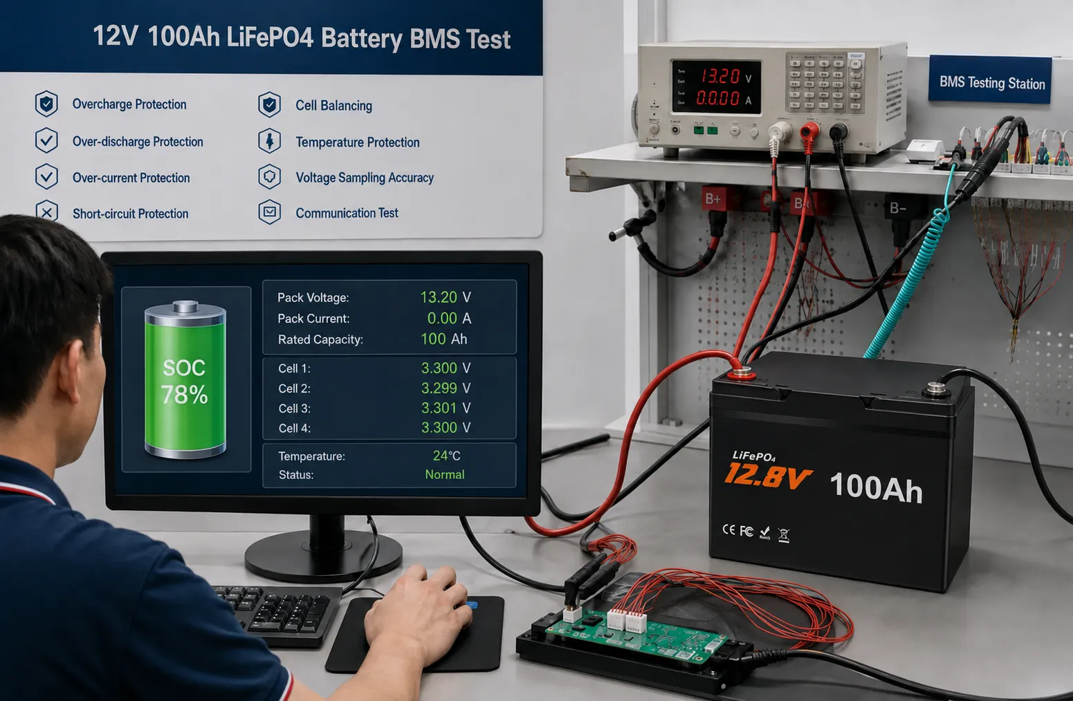 100A Smart BMS testing for a 12V 100Ah LiFePO4 battery