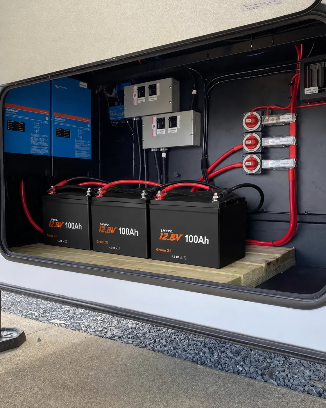 12V 100Ah LiFePO4 battery connected to a compatible Victron-based system through CAN communication