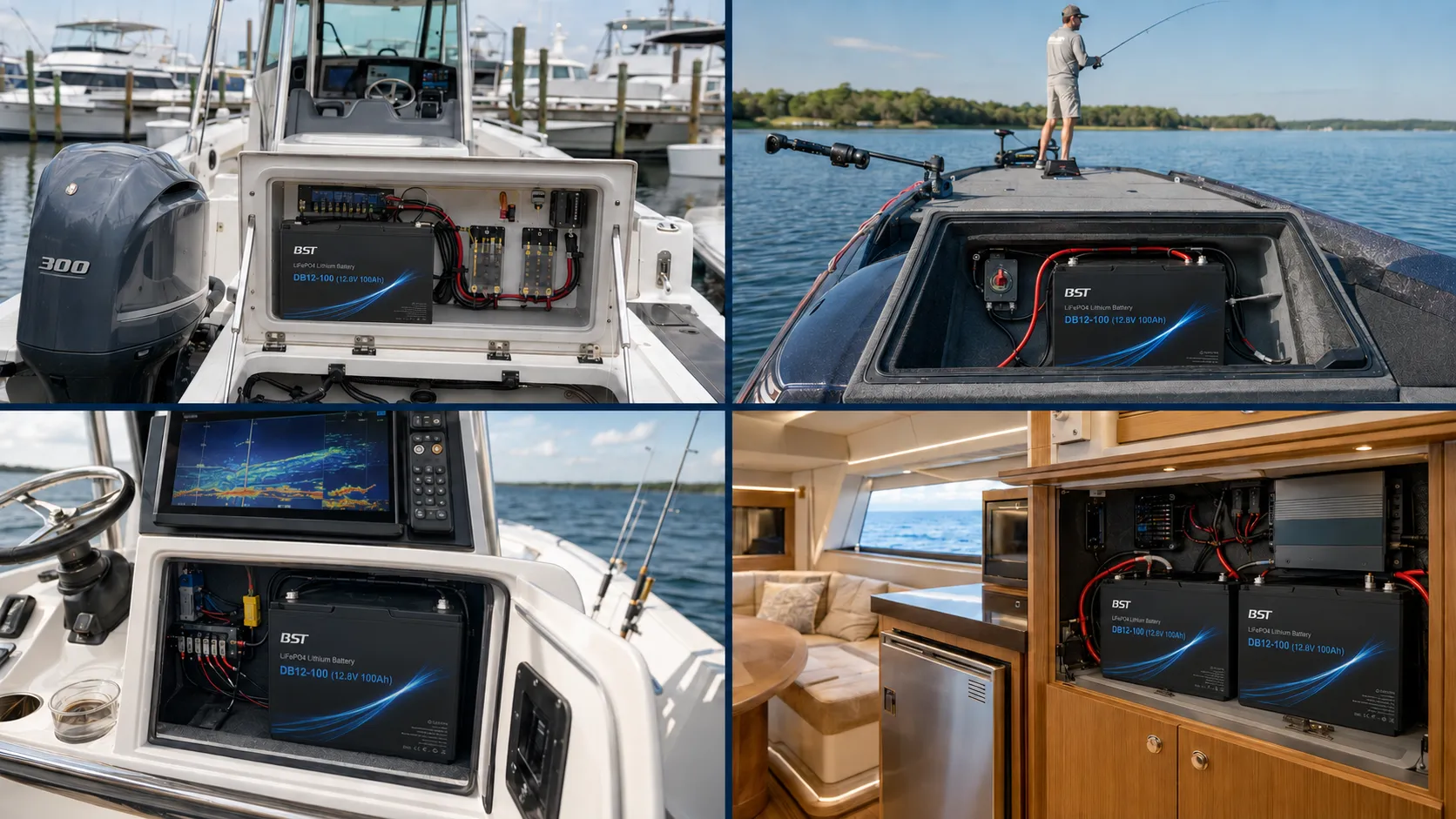 Marine LiFePO4 battery applications for starting, trolling motors and onboard power