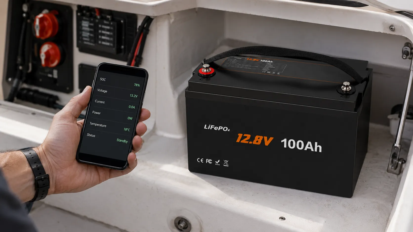 Bluetooth monitoring for a 12V 100Ah marine lithium battery