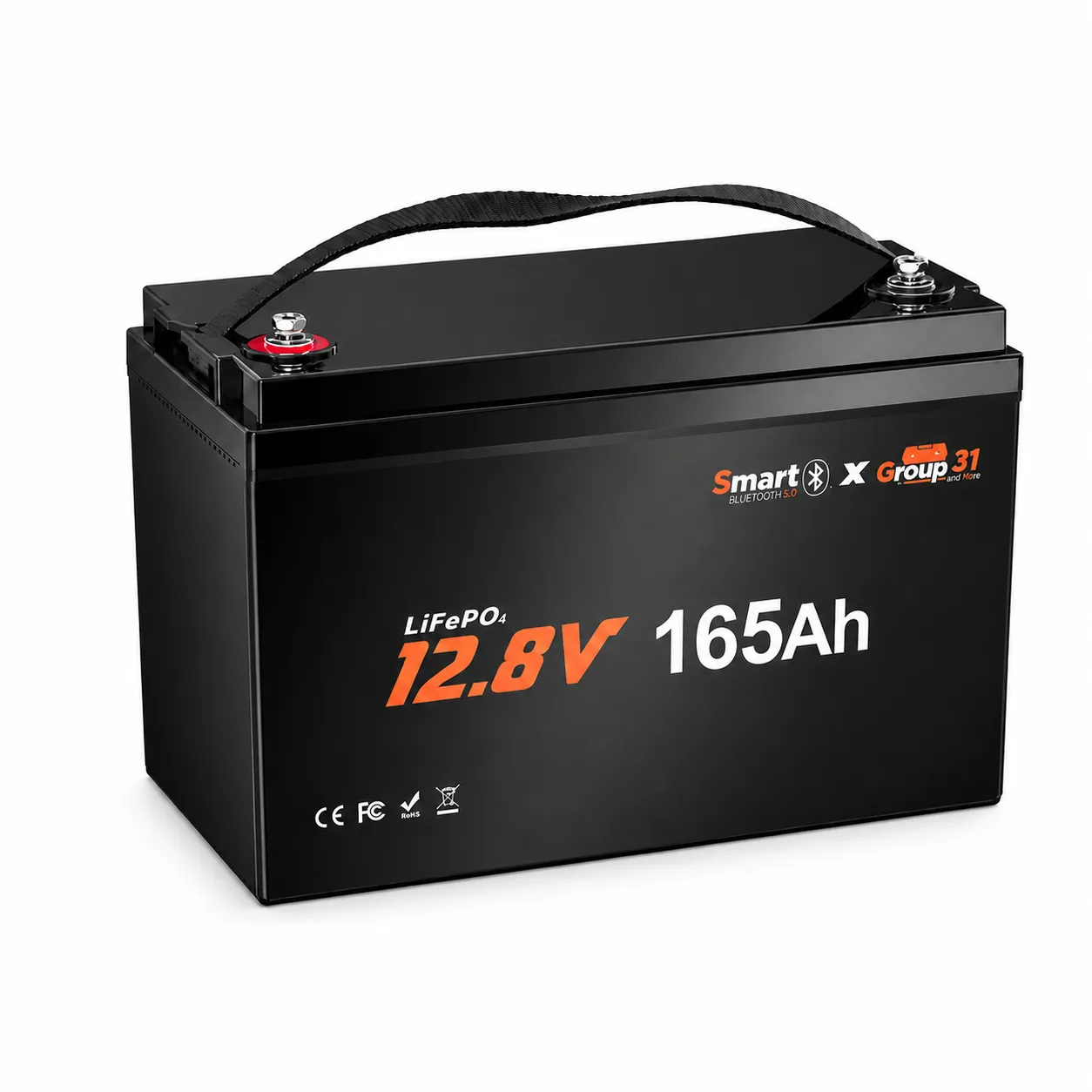 12V 165Ah Group 31 LiFePO4 battery with Bluetooth and 165A Smart BMS