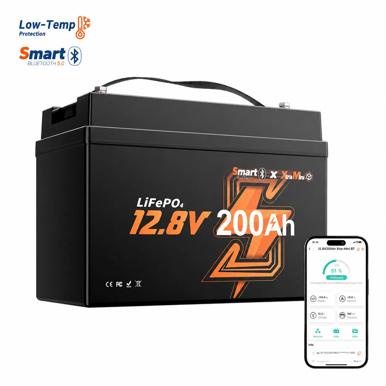 12V 200Ah Group 31 LiFePO4 Battery with Bluetooth for RV & Marine