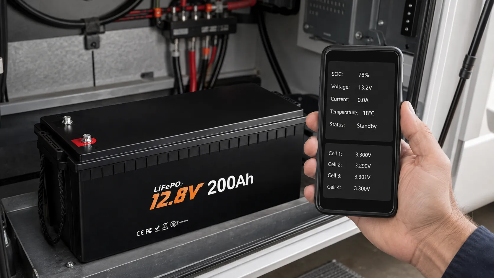 Bluetooth monitoring for a 12V 200Ah LiFePO4 RV battery