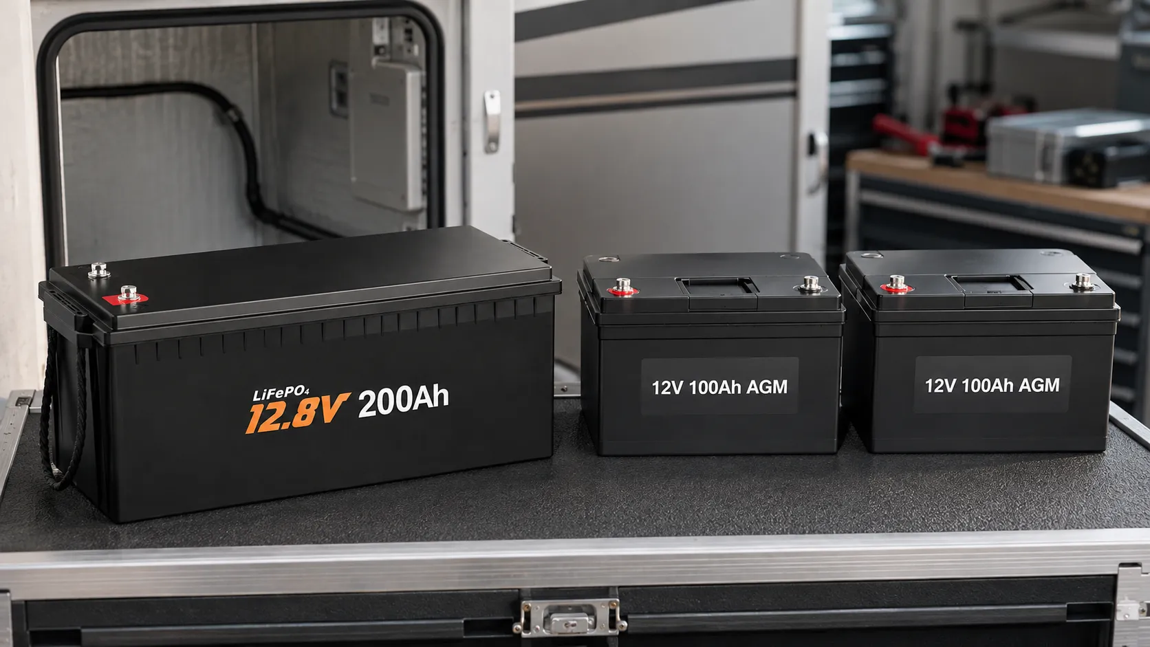12V 200Ah LiFePO4 battery compared with two 12V 100Ah AGM batteries
