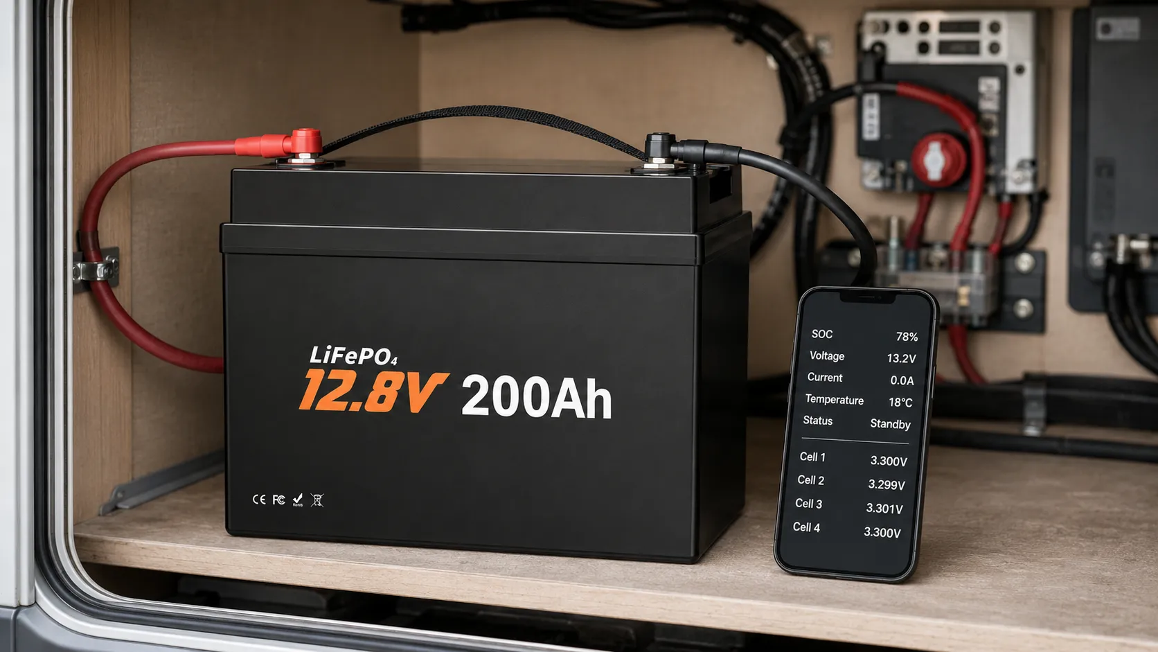Bluetooth app monitoring for the 12V 200Ah Mini LiFePO4 battery