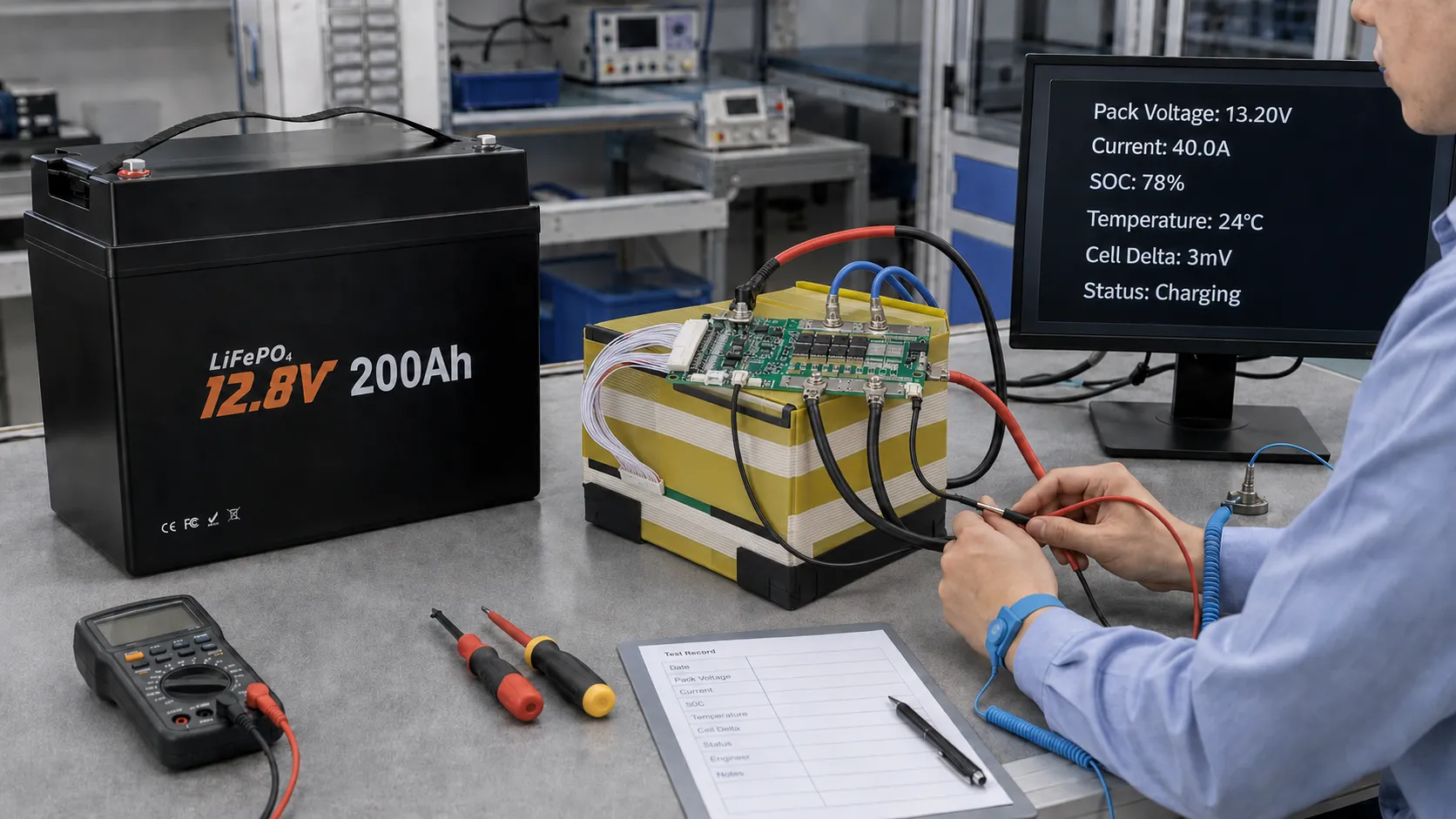 12V 200Ah Mini LiFePO4 battery Smart BMS and cell testing