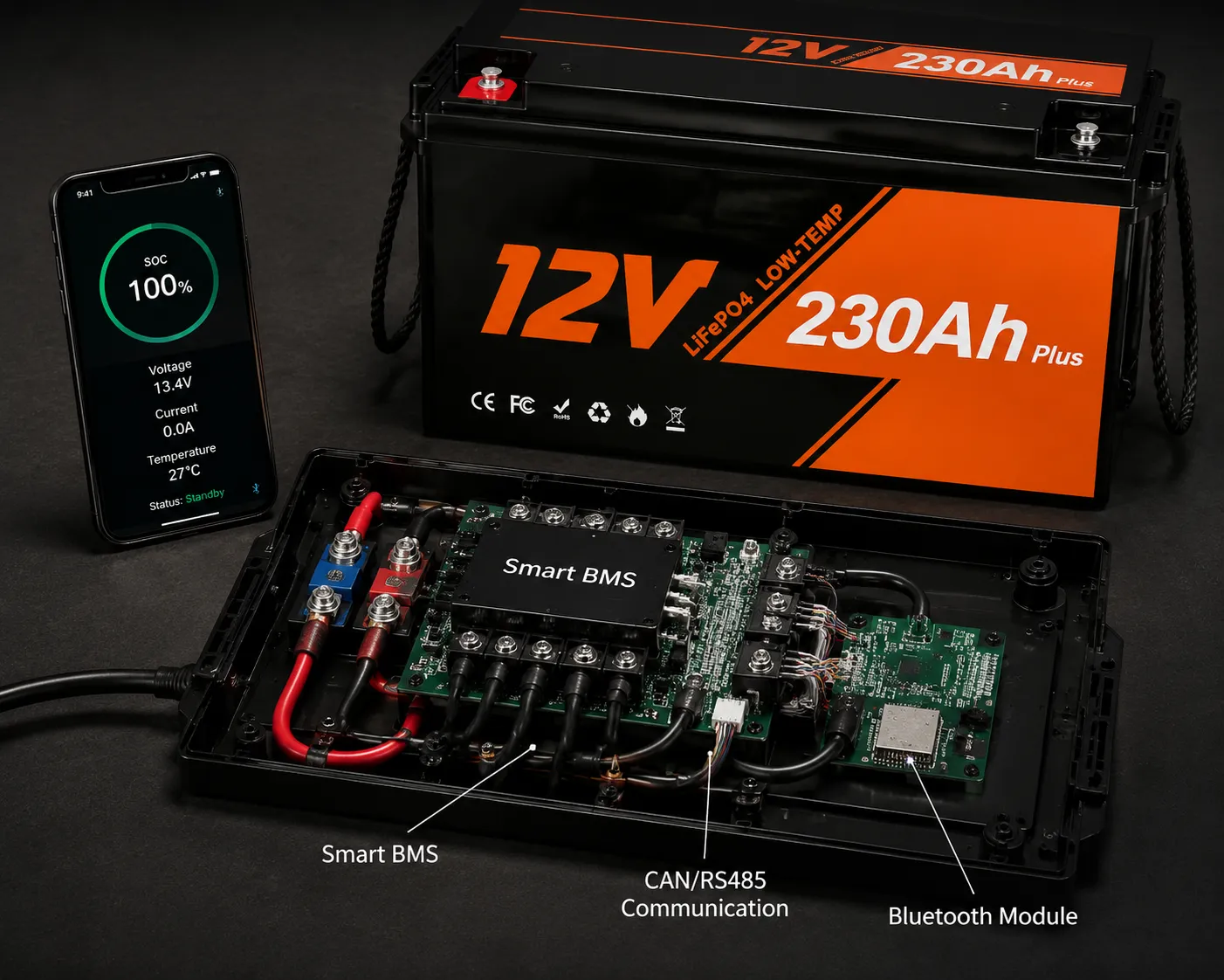 Bluetooth and Smart BMS monitoring for a 12V 230Ah LiFePO4 battery