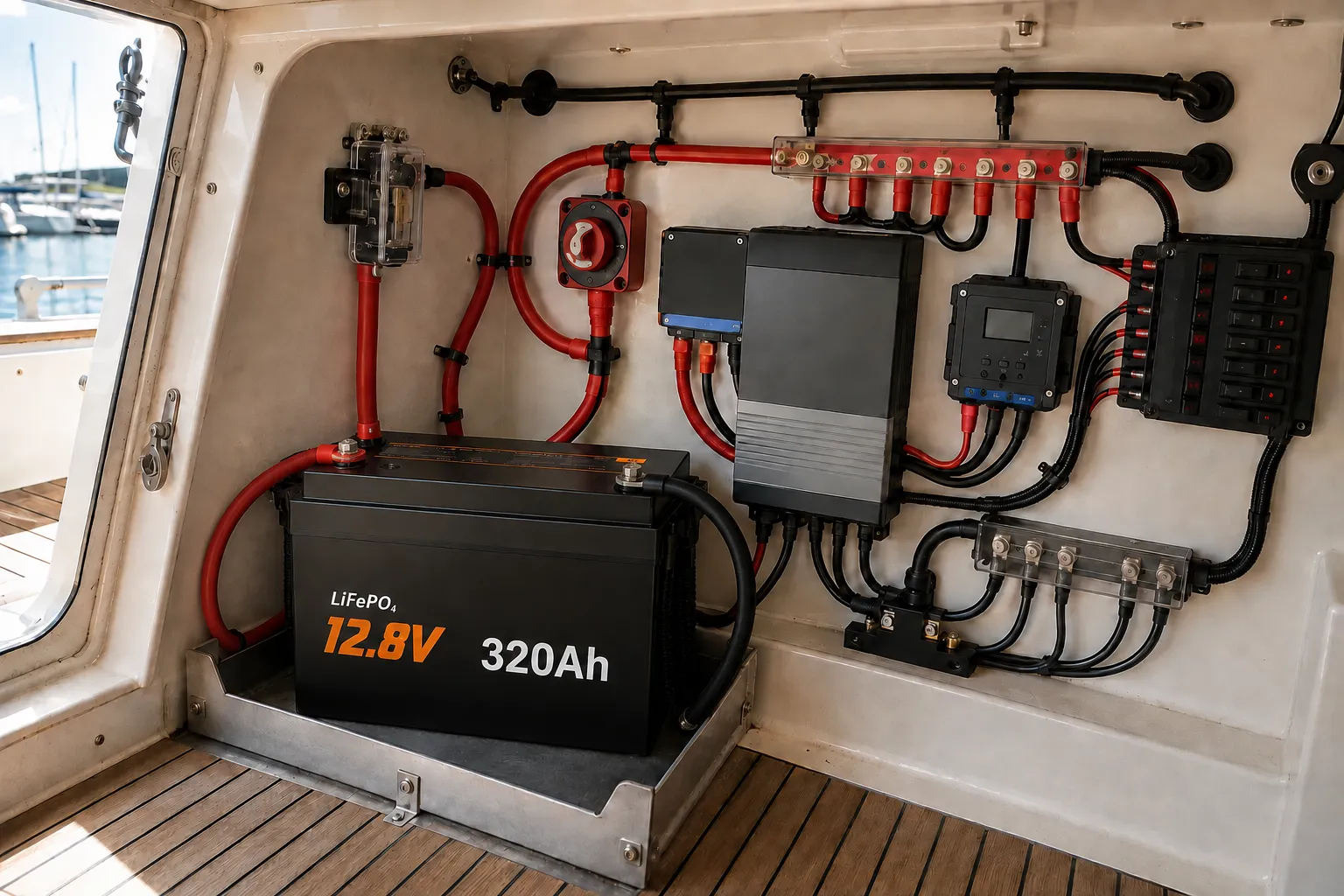 12V 320Ah LiFePO4 marine house battery installation