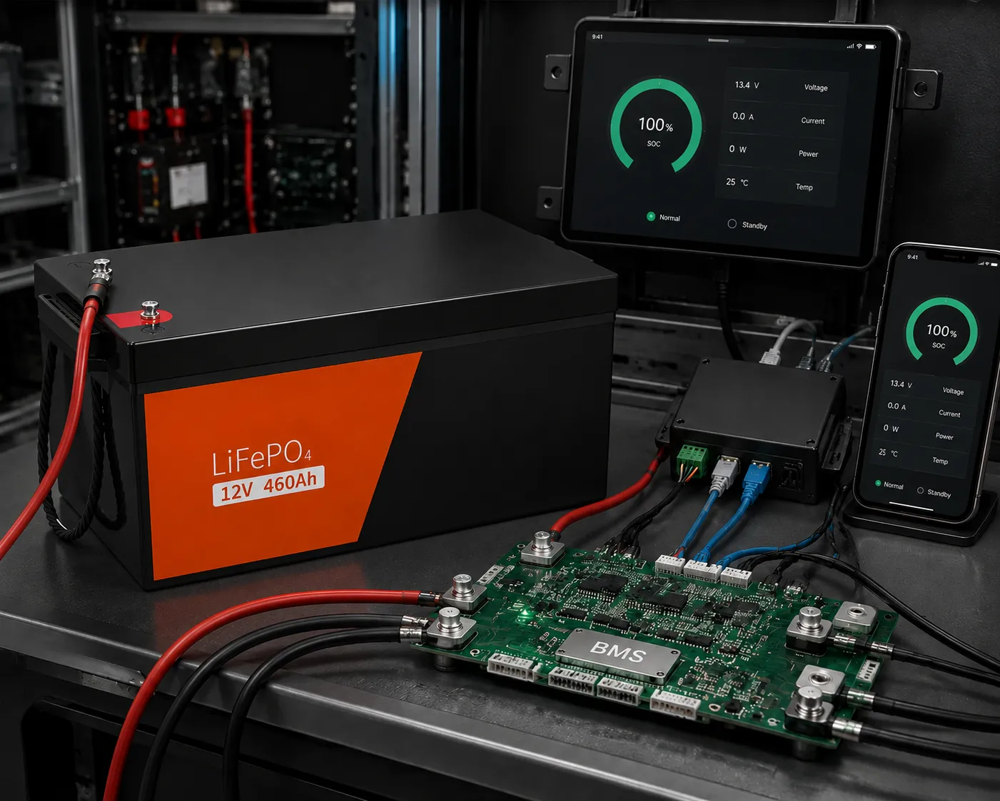 Smart BMS and electrical testing for a 12V 460Ah LiFePO4 deep cycle battery