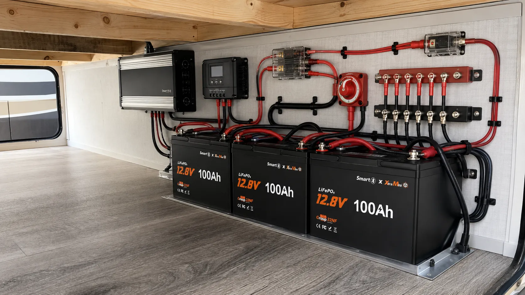 Class A motorhome 12V LiFePO4 house battery system installation