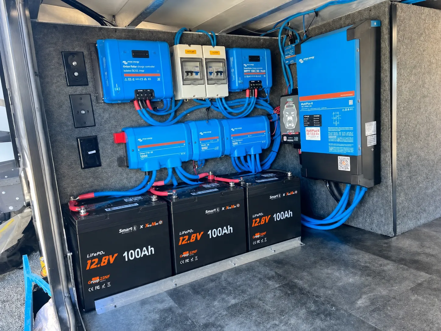 12V RV LiFePO4 house battery installed with cables, fuse and circuit protection