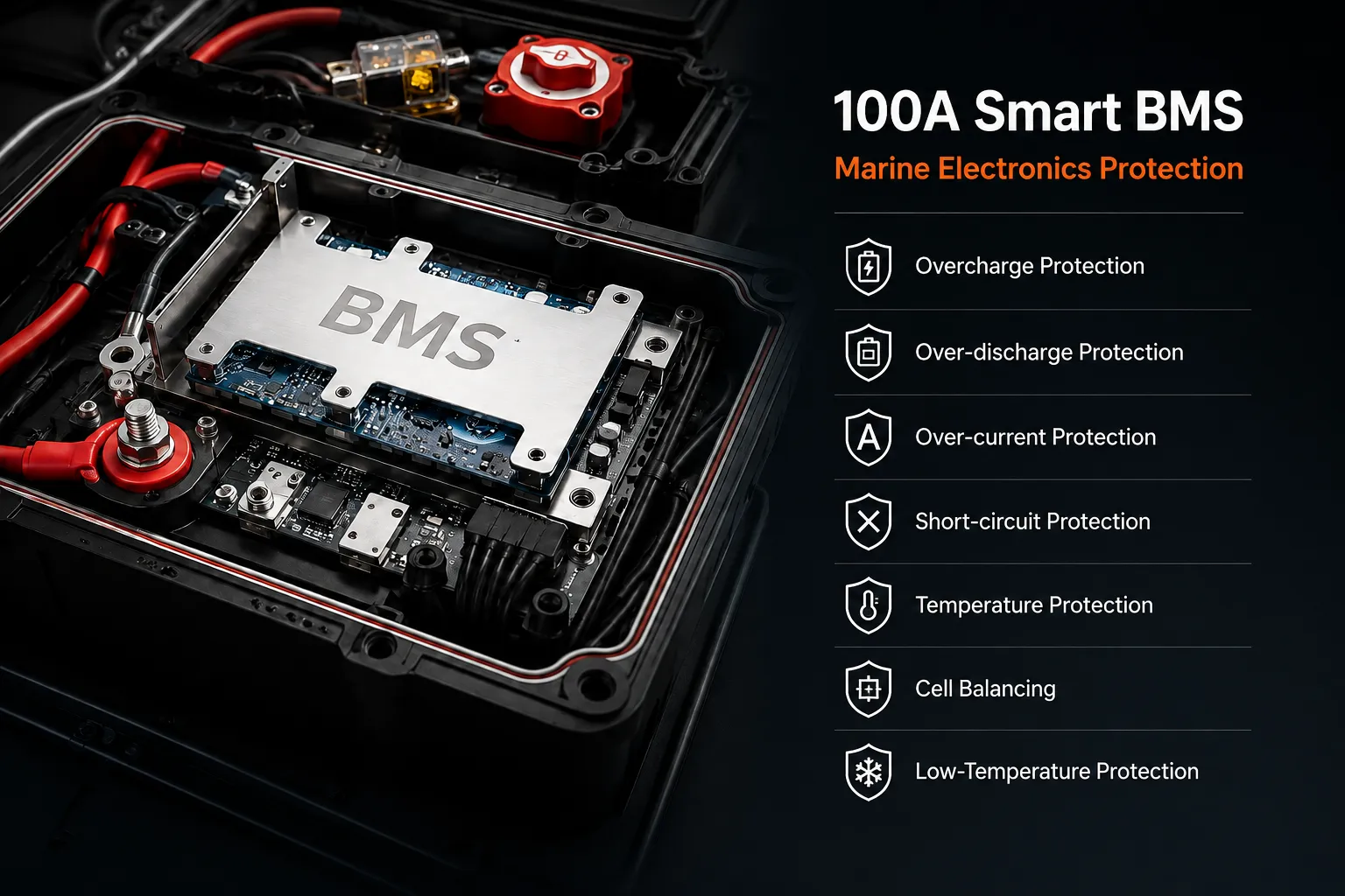 100A BMS protection for 16V 100Ah LiFePO4 fish finder battery