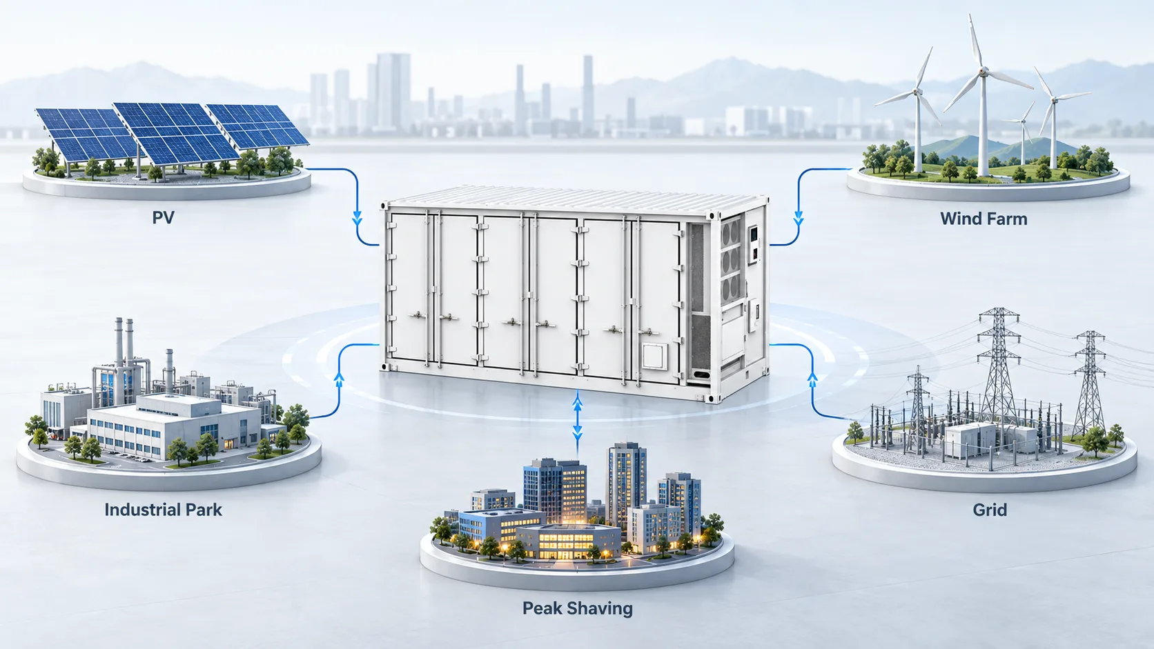 1MWh to 5MWh liquid-cooled BESS applications for PV wind farms industrial parks grid storage and peak shaving
