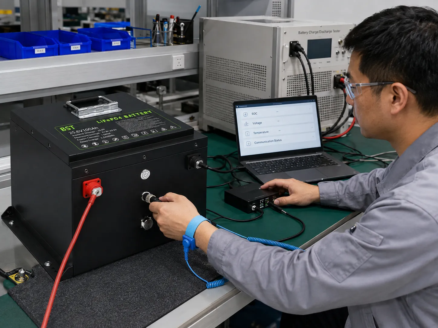25.6V 100Ah floor scrubber LiFePO4 battery BMS testing