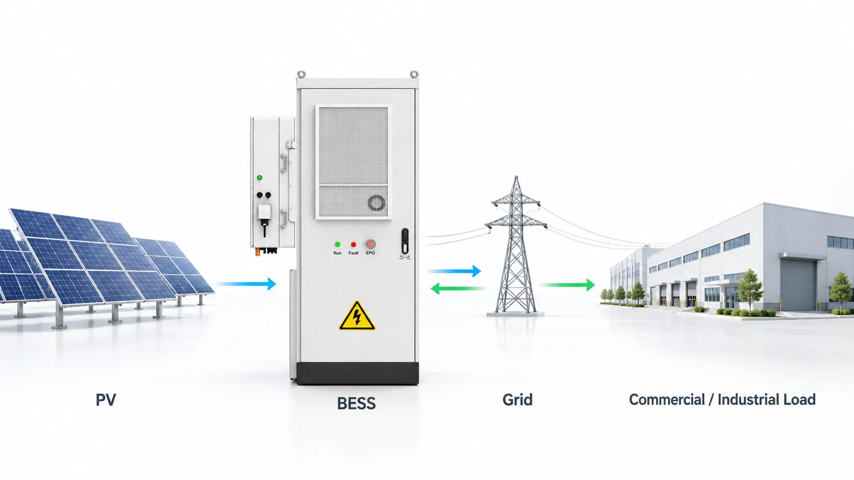 30kVA 40–60kWh Mini C&I BESS solar PV grid commercial and industrial load integration for peak shaving and backup power