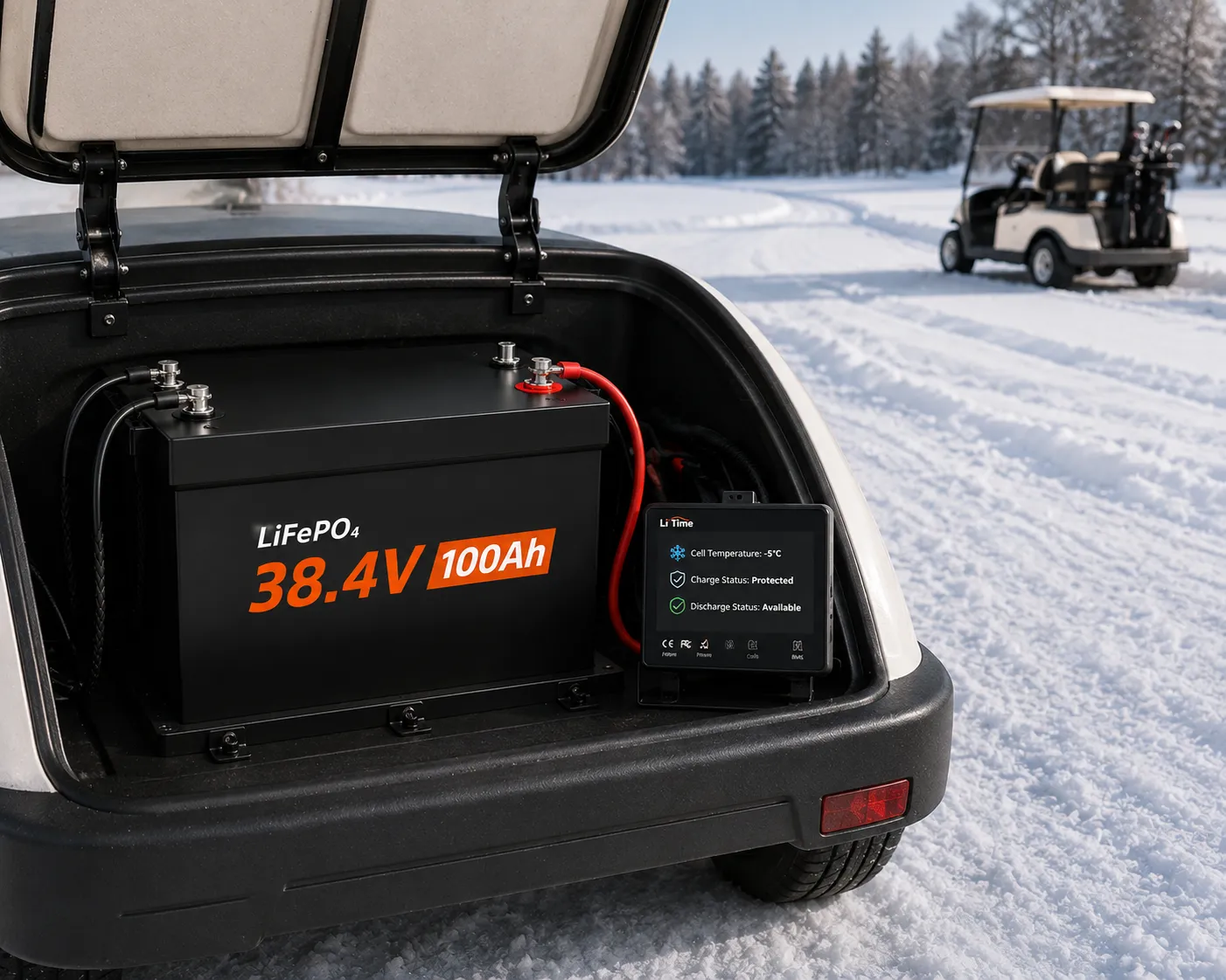 36V 100Ah LiFePO4 golf cart battery with low-temperature charging protection