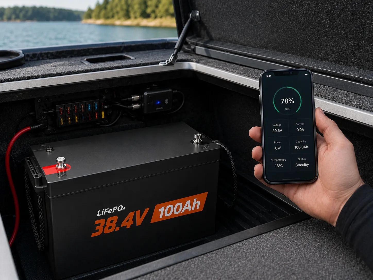 Bluetooth monitoring for 36V 100Ah LiFePO4 marine battery