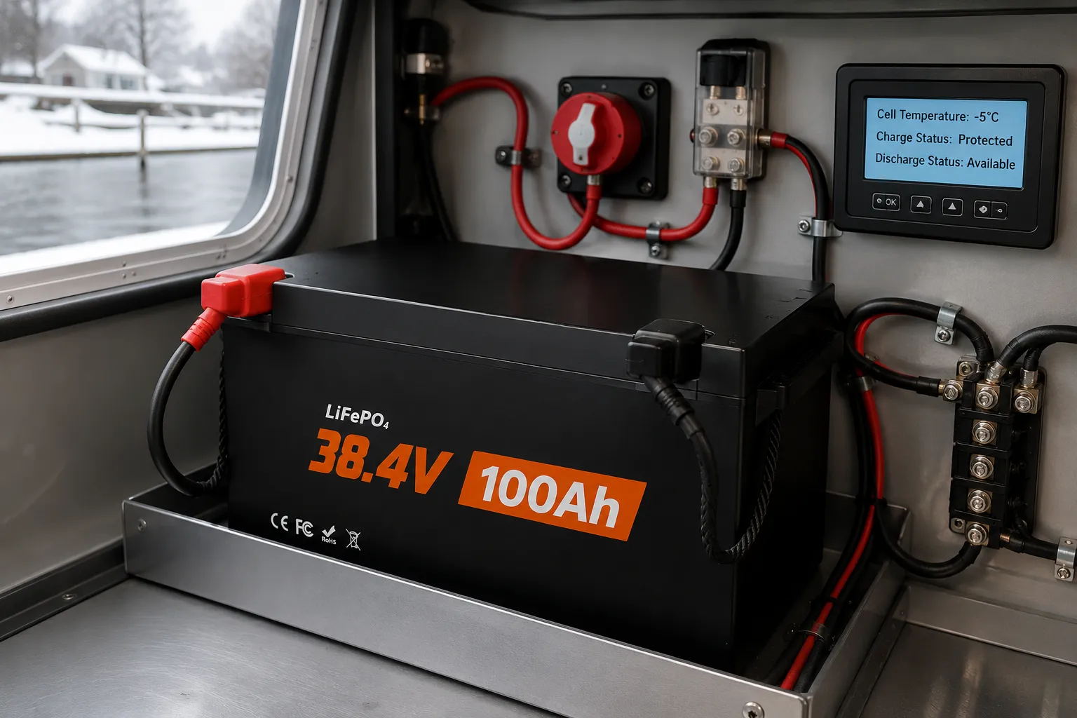 36V 100Ah LiFePO4 battery low temperature charging protection