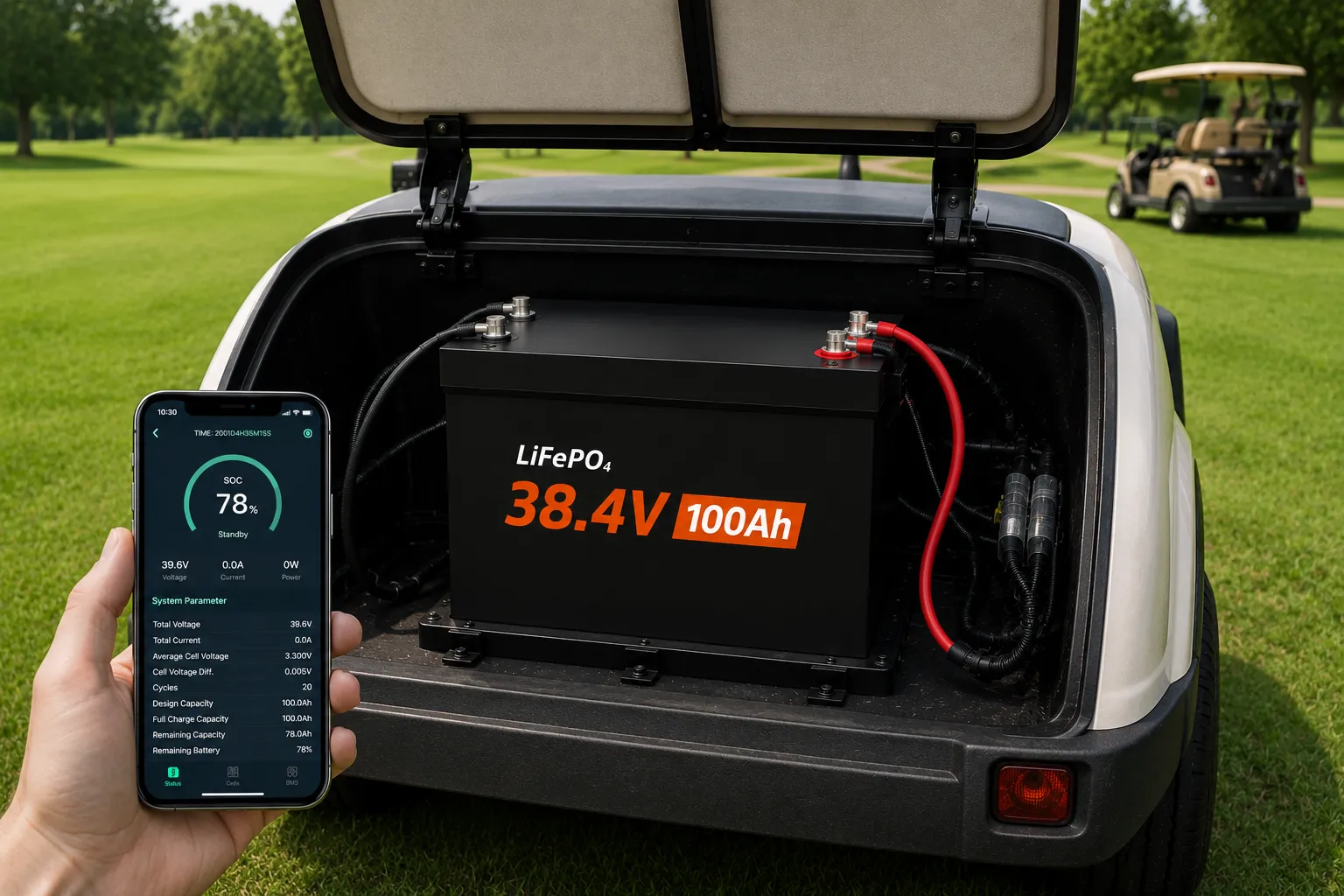 36V 100Ah lithium golf cart battery with Bluetooth monitoring