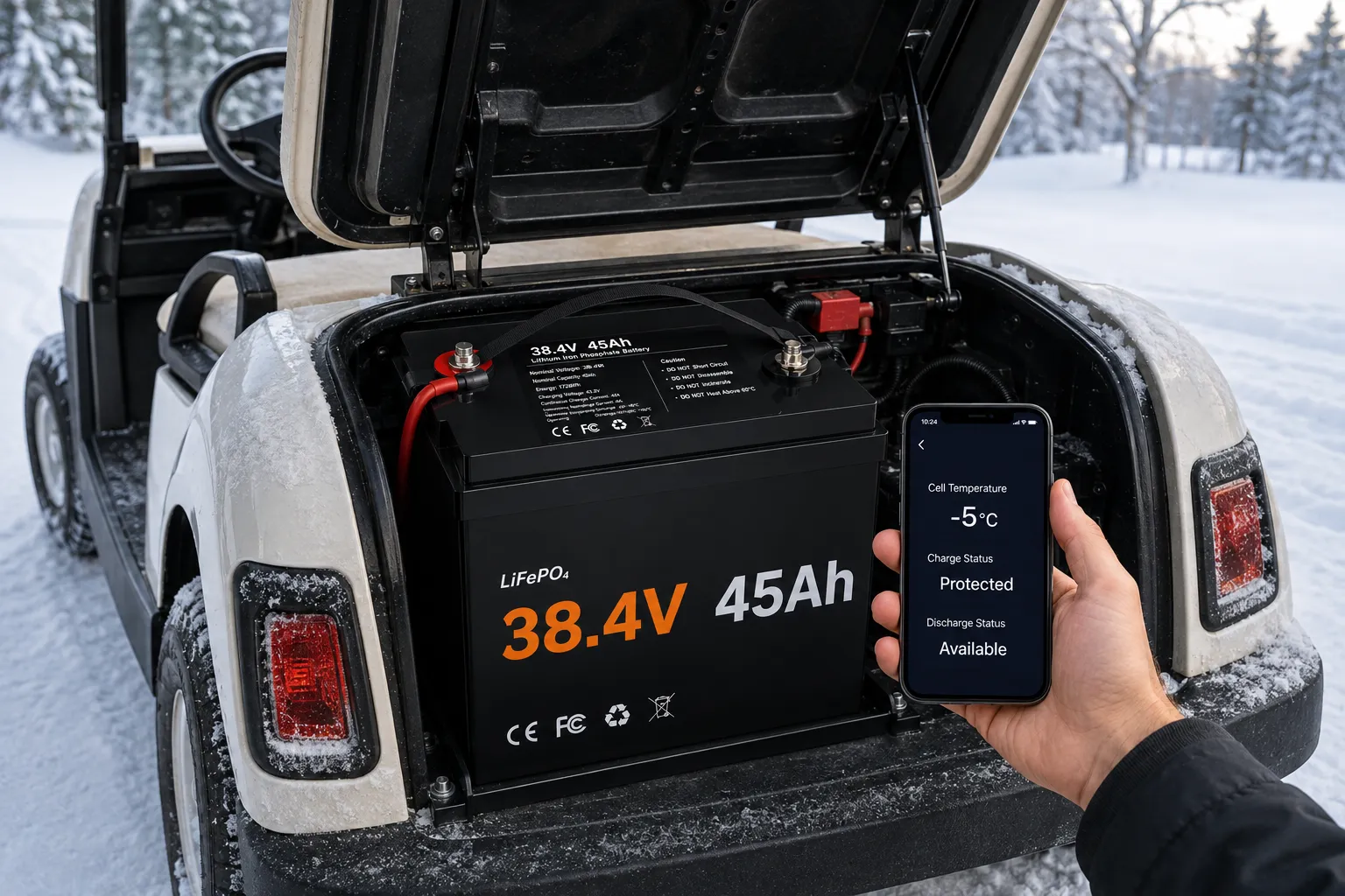 36V 45Ah LiFePO4 golf cart battery low temperature charging protection