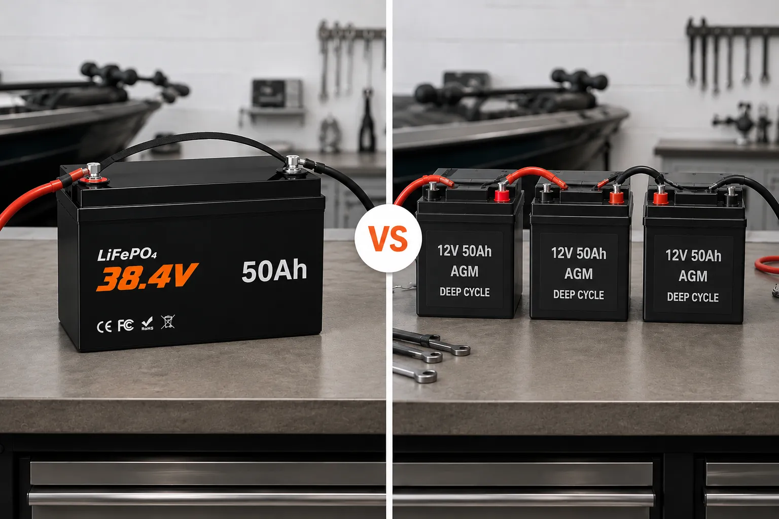 36V LiFePO4 trolling motor battery replacing three 12V AGM deep-cycle batteries