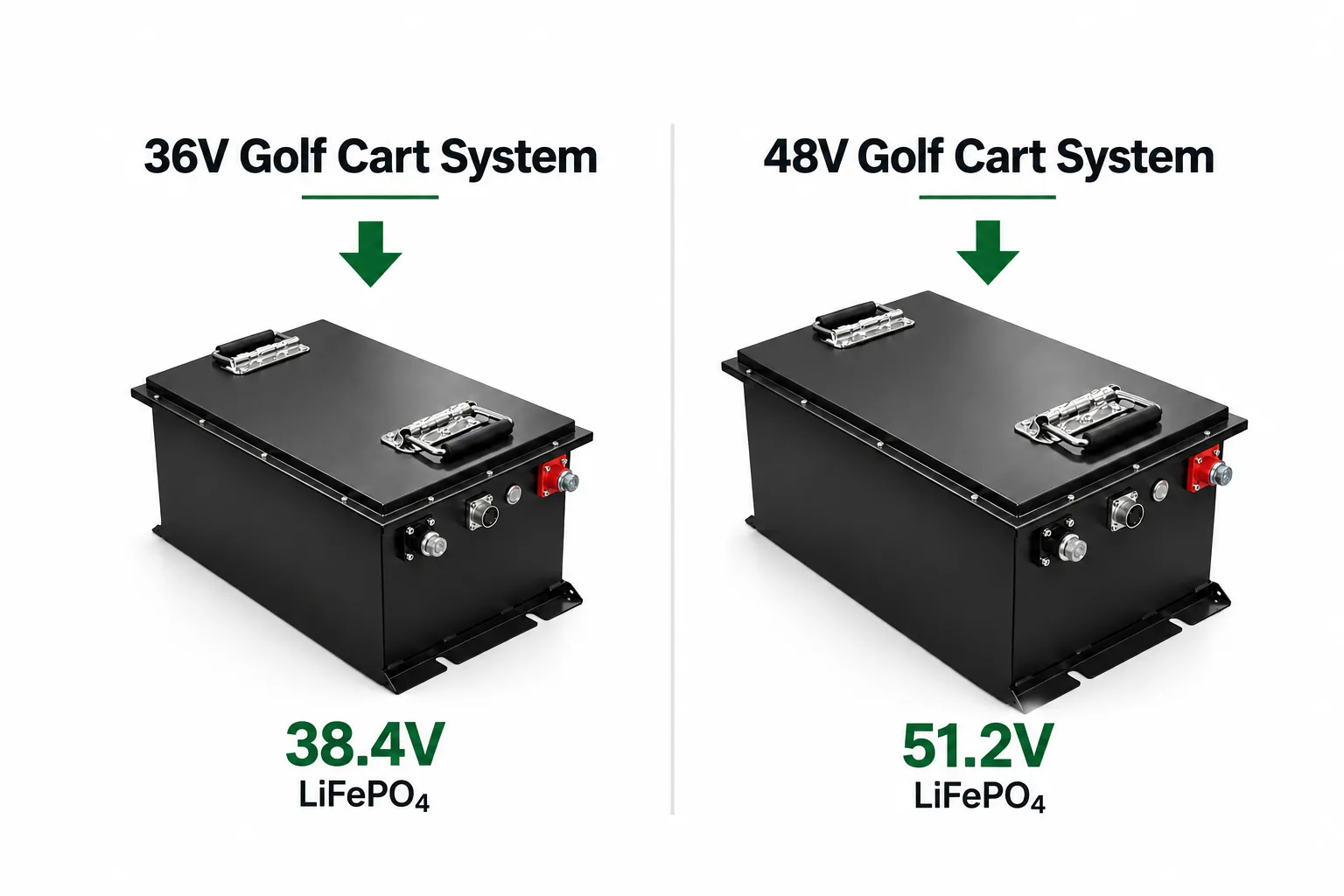 38.4V and 51.2V LiFePO4 battery options for 36V and 48V E-Z-GO golf carts