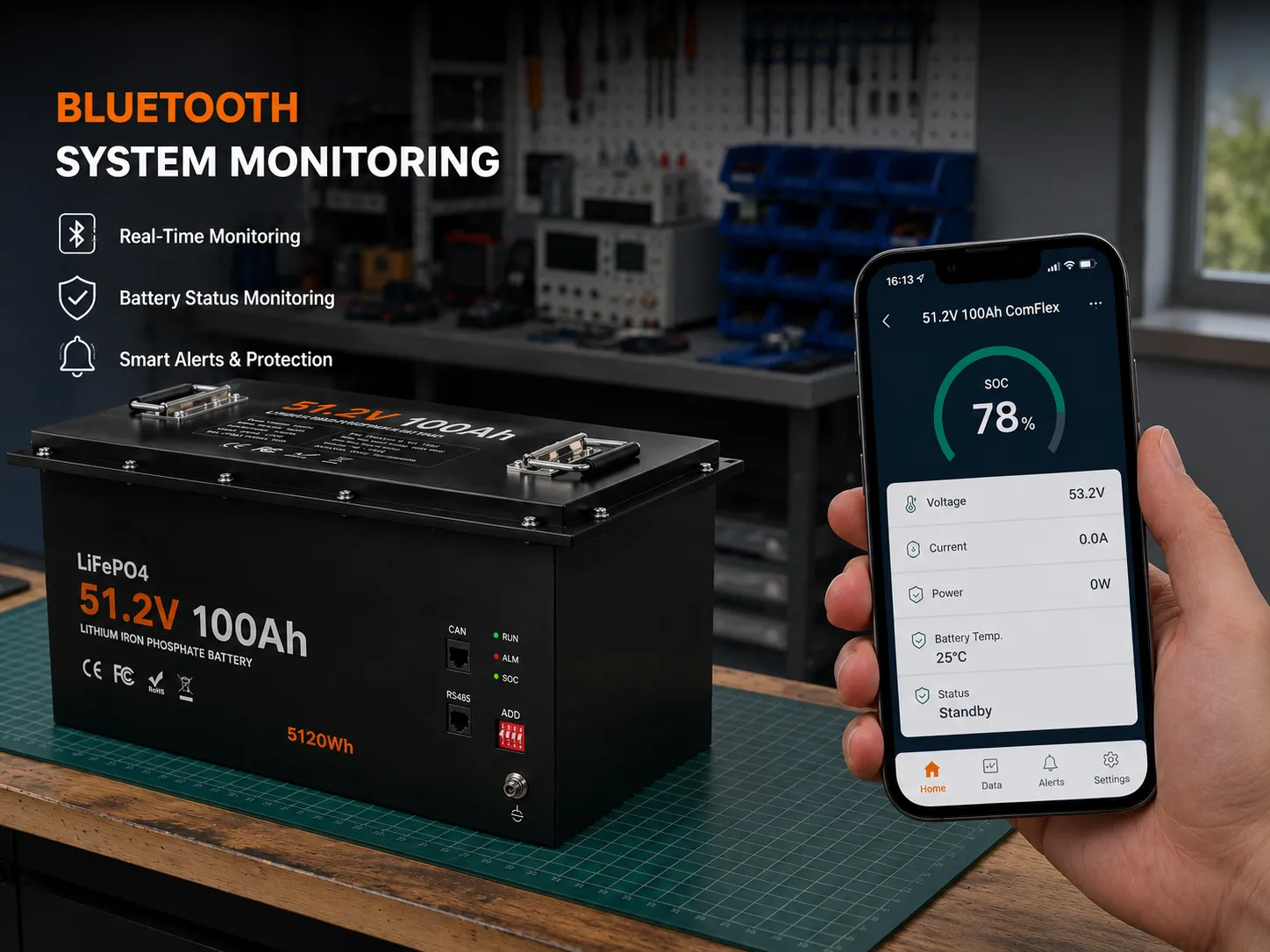 Bluetooth monitoring for 48V 100Ah LiFePO4 battery