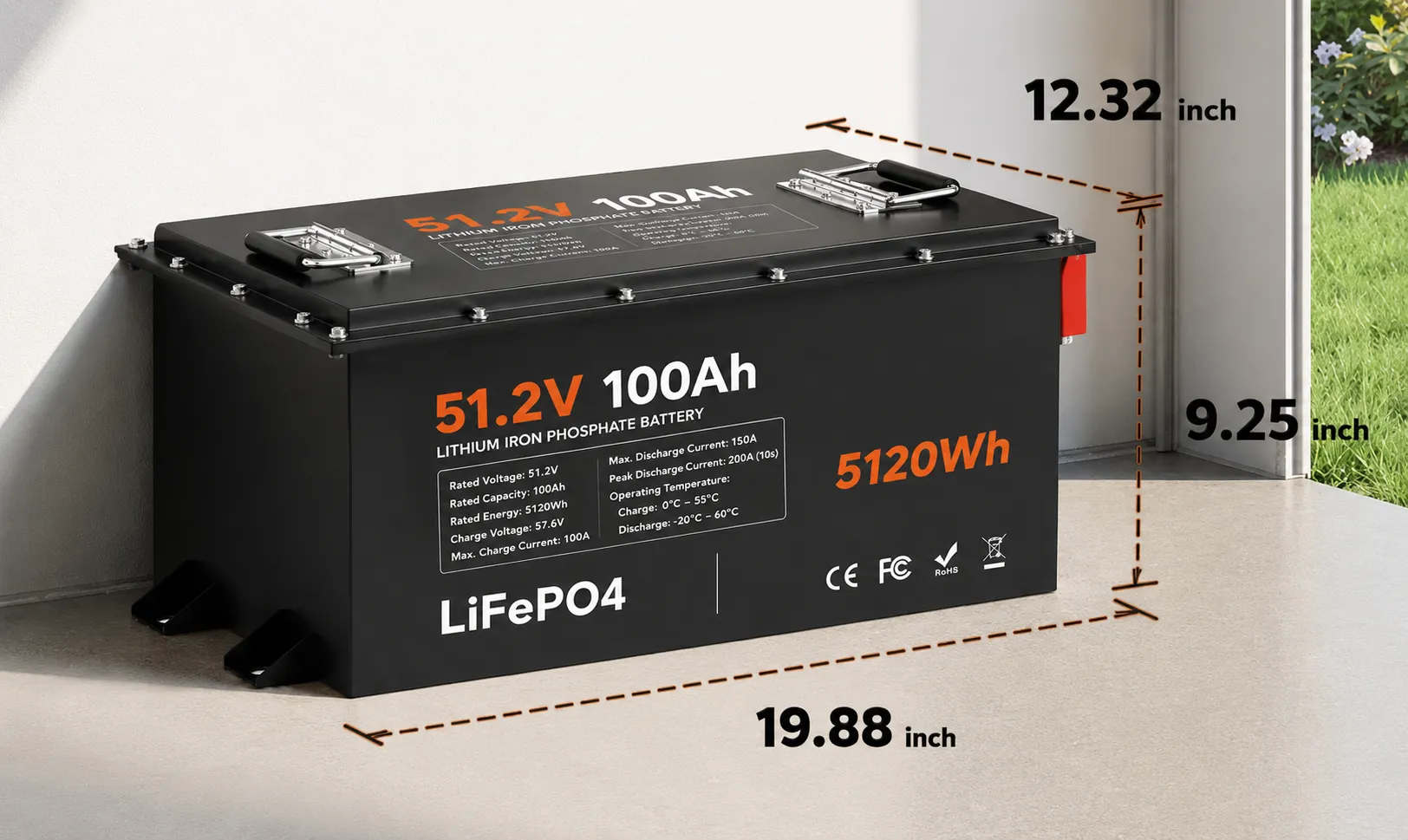 48V 100Ah LiFePO4 battery dimensions for off-grid system installation