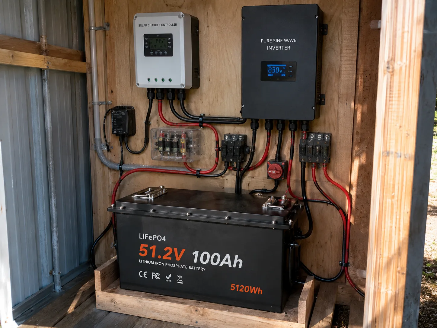 Expandable 48V 100Ah LiFePO4 battery bank for off-grid and backup power systems