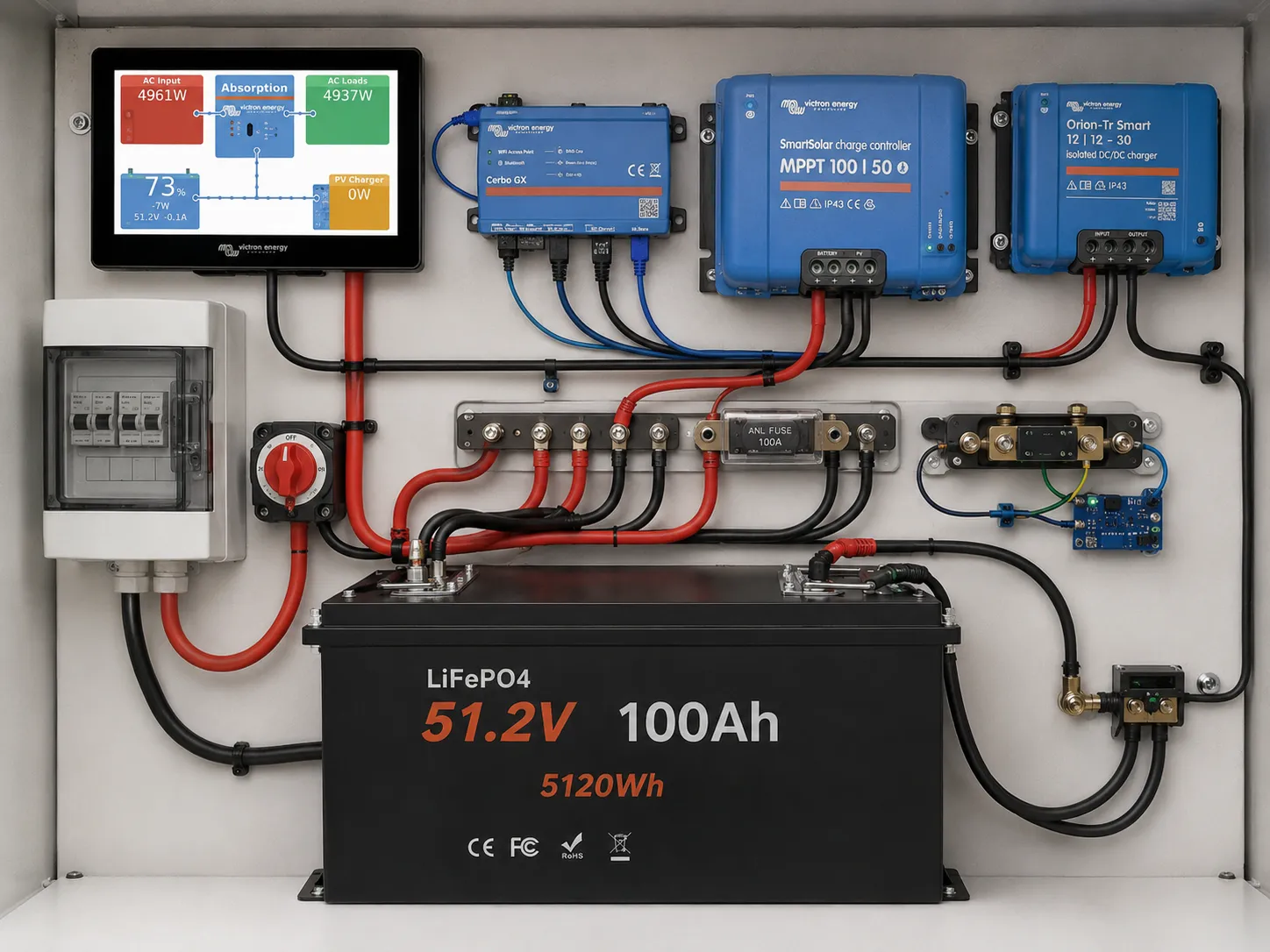 48V 100Ah LiFePO4 battery communication with compatible Victron system