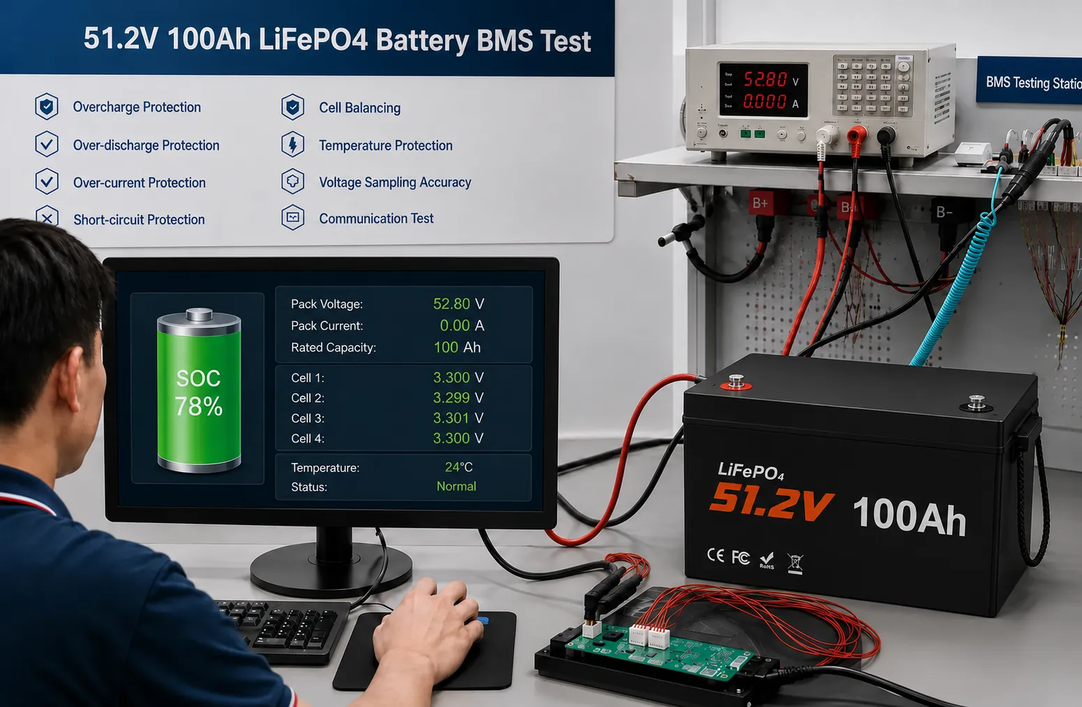 BMS protection for 48V 100Ah LiFePO4 golf cart battery