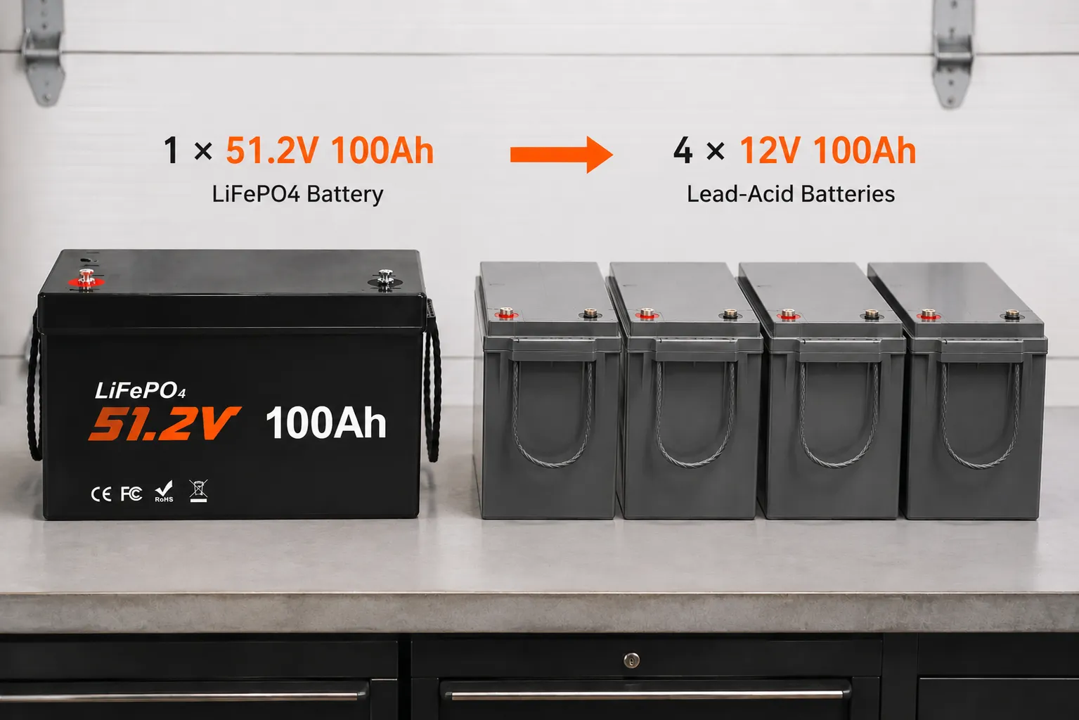48V LiFePO4 golf cart battery replacing a traditional lead-acid battery bank