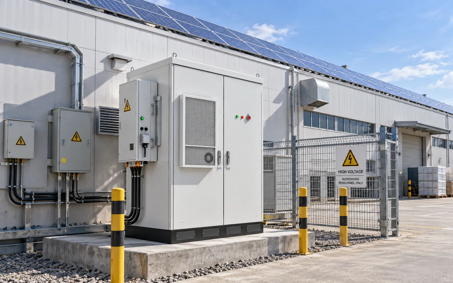 80kVA 128–209kWh commercial and industrial battery energy storage system installed at a factory with rooftop solar PV