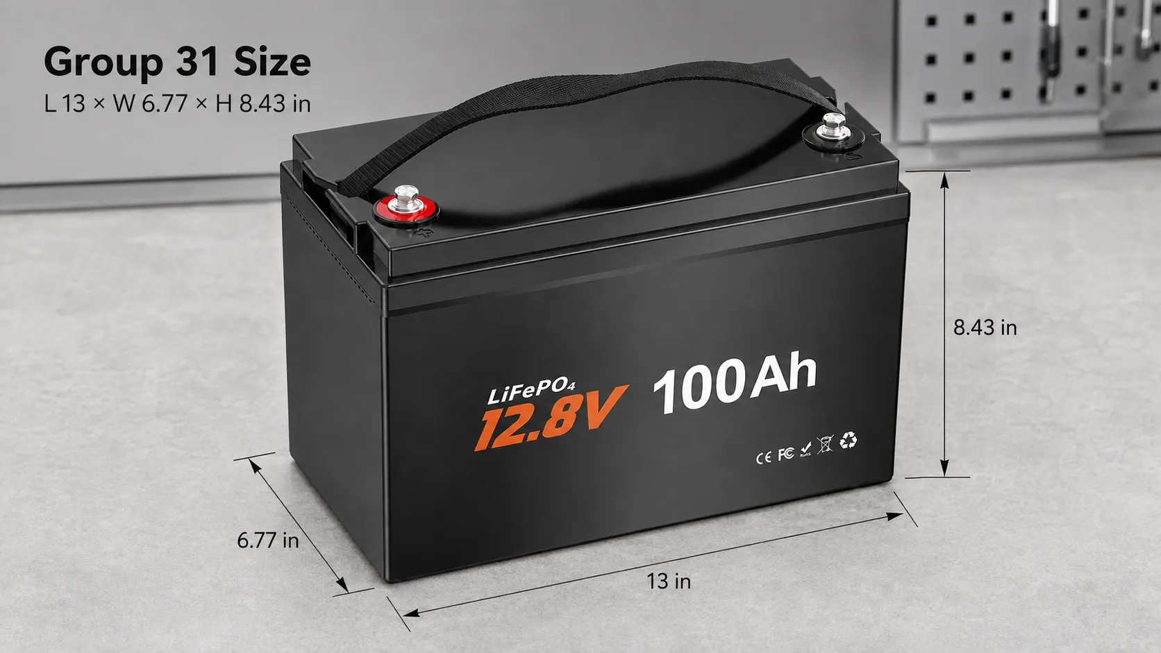 12V 100Ah Group 31 LiFePO4 trolling motor battery dimensions