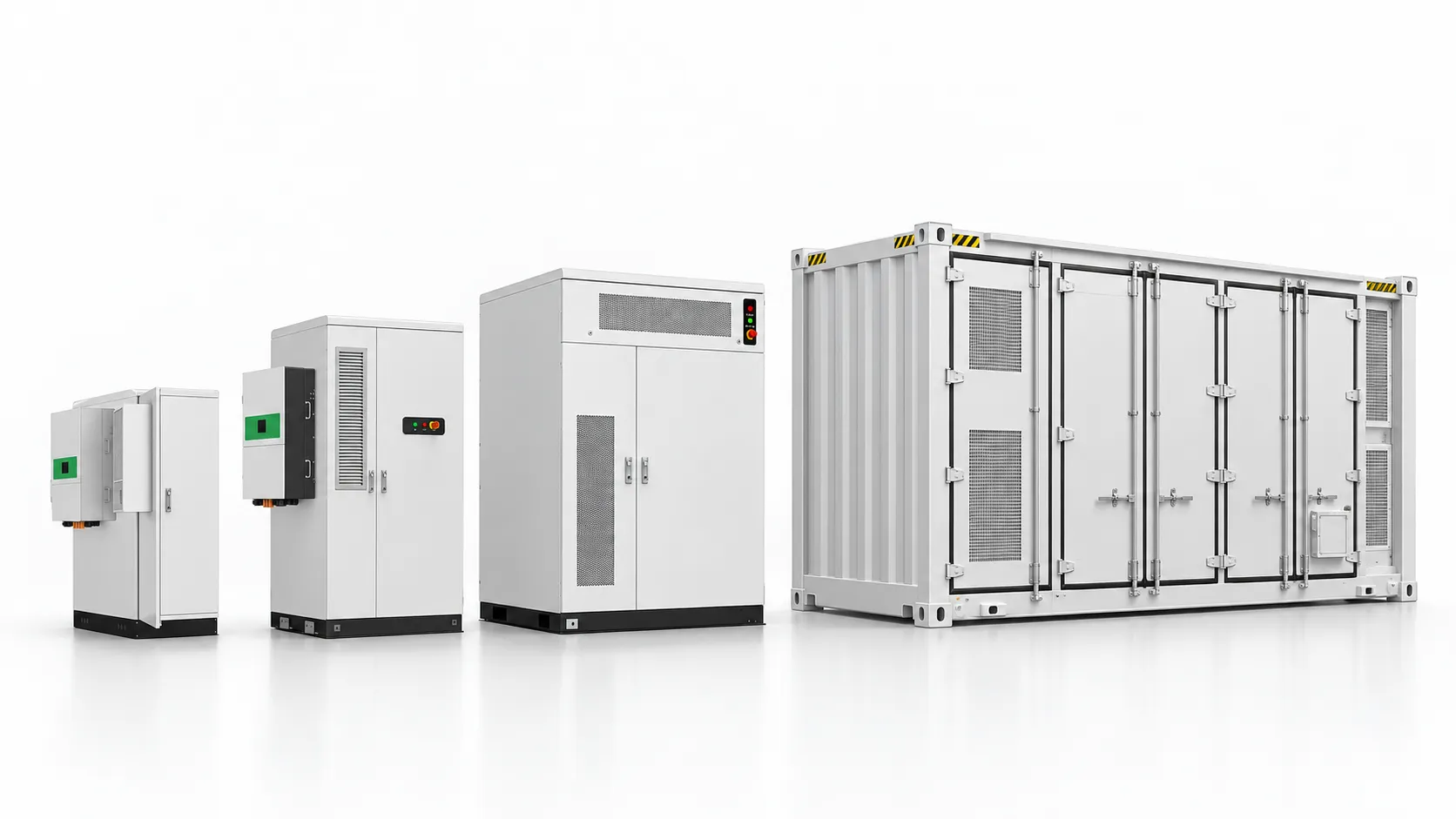 C&I energy storage system product range from 40kWh to 5MWh including mini BESS liquid-cooled cabinets and containerized battery storage