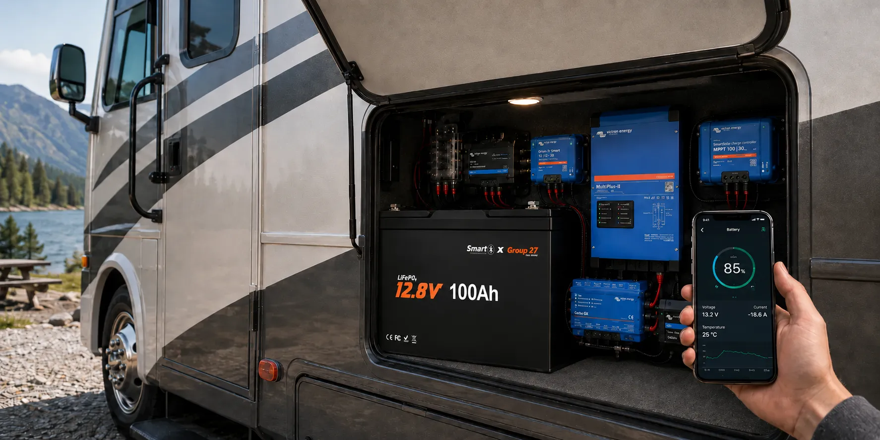 Custom LiFePO4 battery Smart BMS with CAN and RS485 communication testing